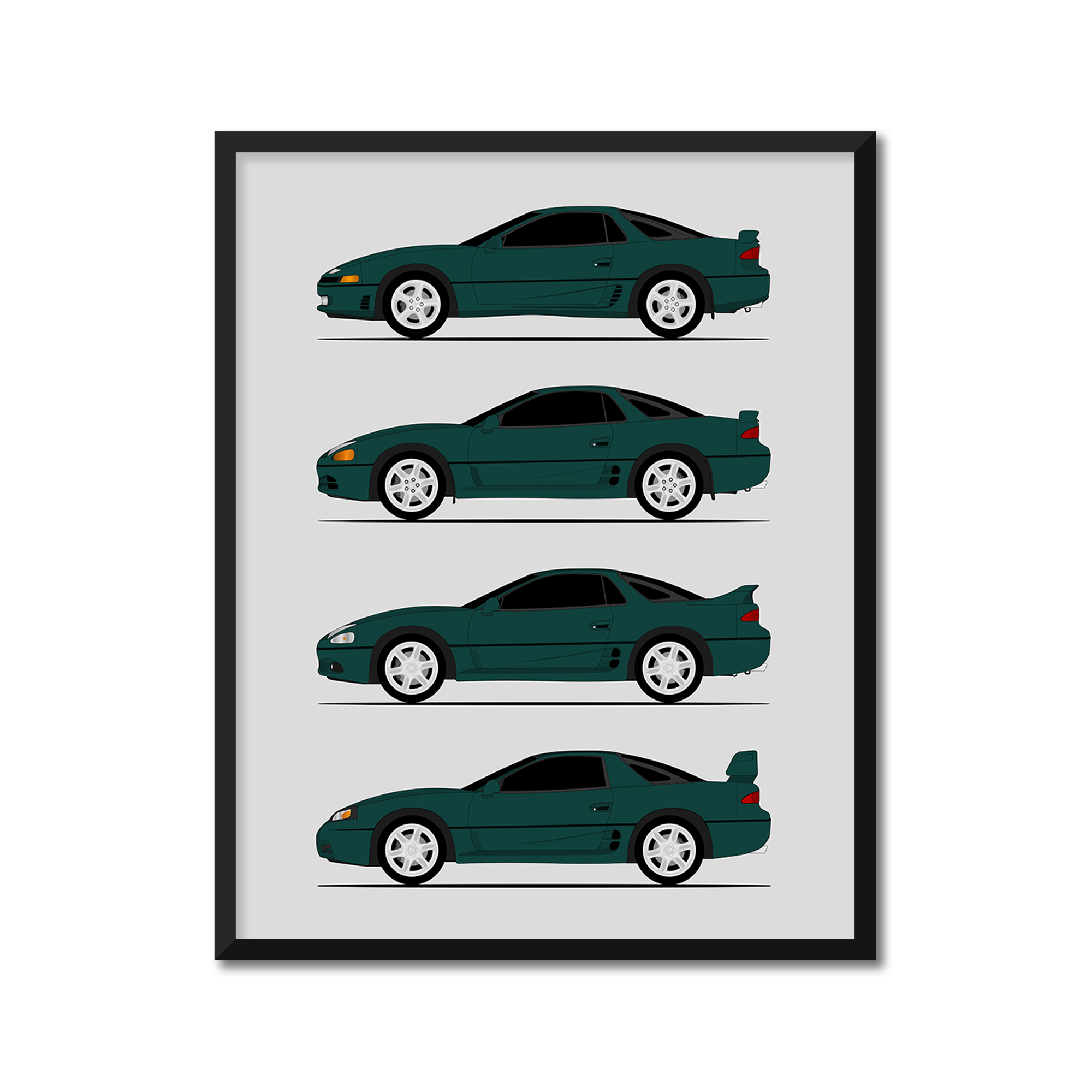 Mitsubishi 3000GT Generations History and Evolution Poster (Side Profile)