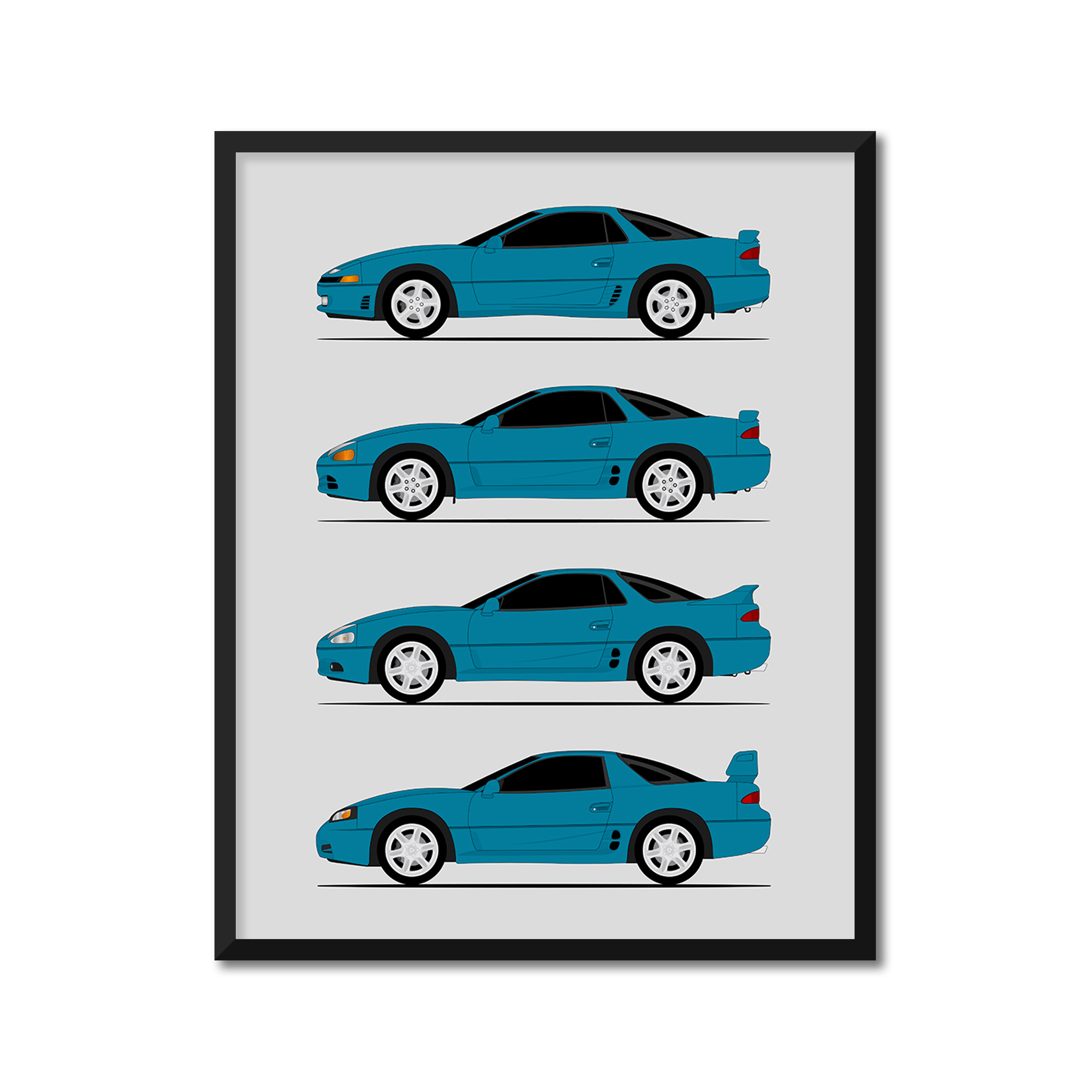 Mitsubishi 3000GT Generations History and Evolution Poster (Side Profile)