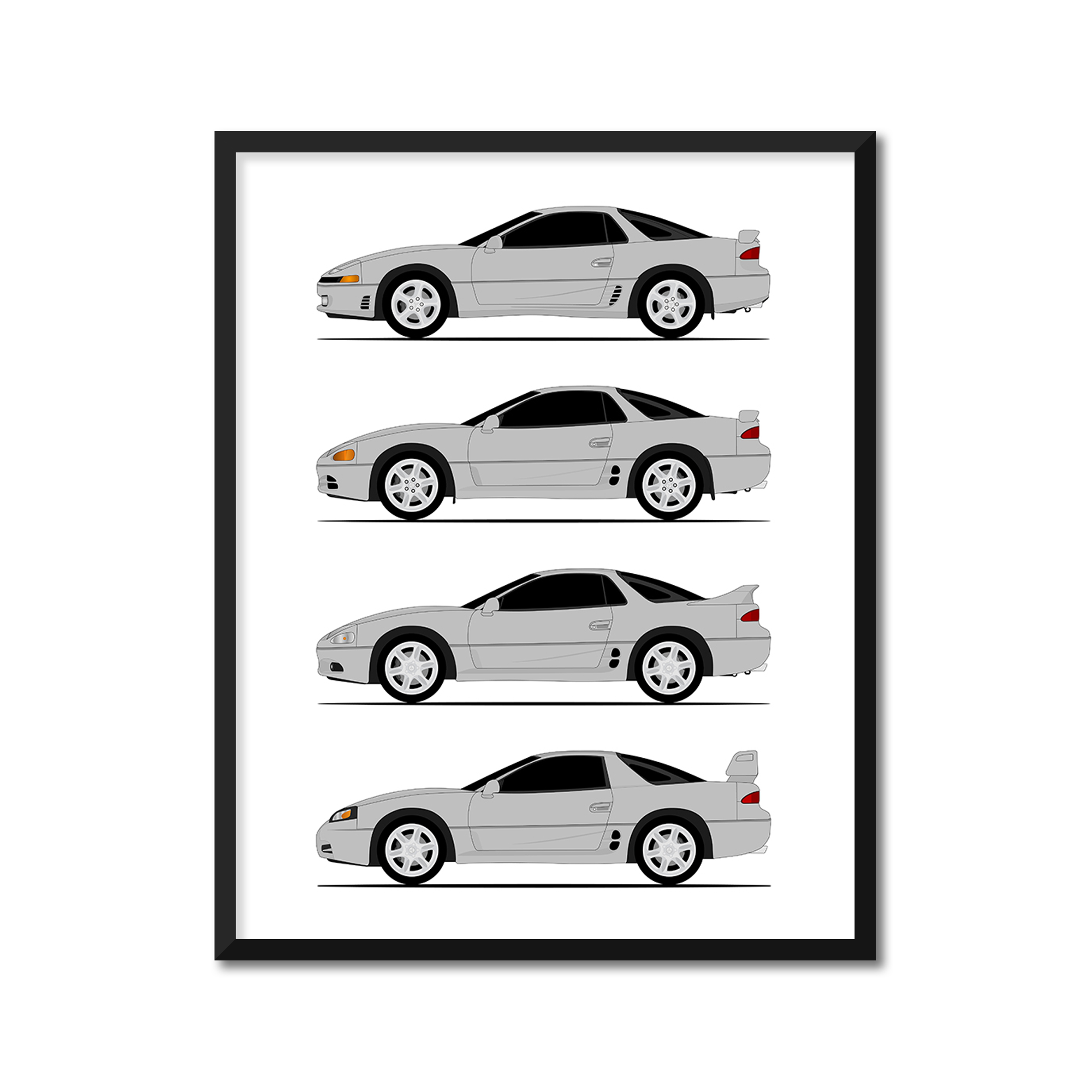 Mitsubishi 3000GT Generations History and Evolution Poster (Side Profile)