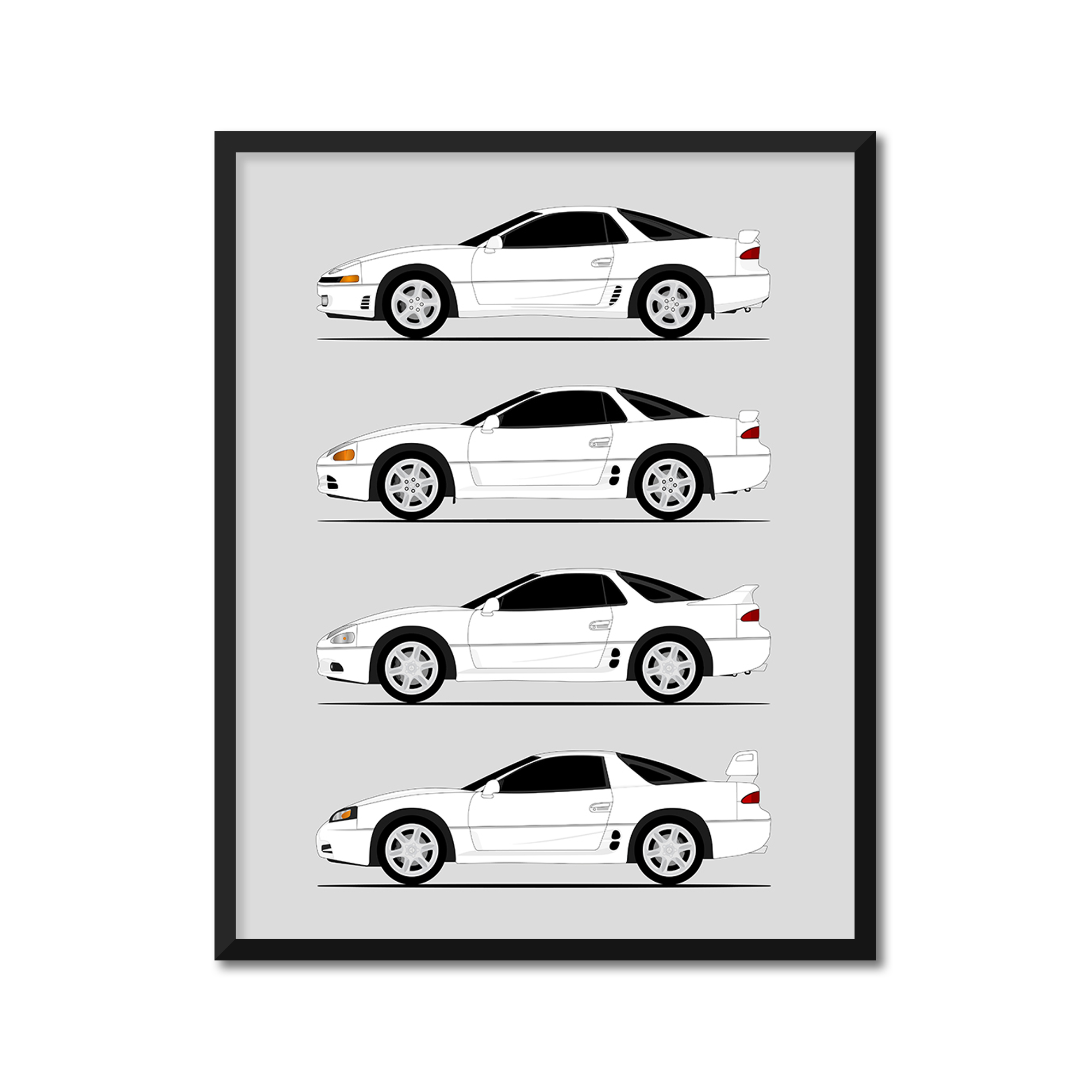 Mitsubishi 3000GT Generations History and Evolution Poster (Side Profile)