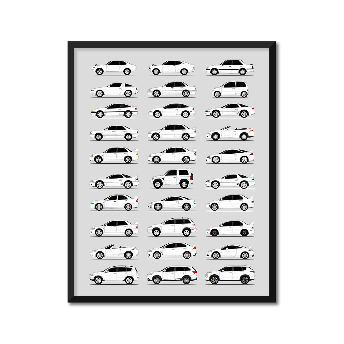 Mitsubishi Generations History and Evolution Poster (Side Profile)