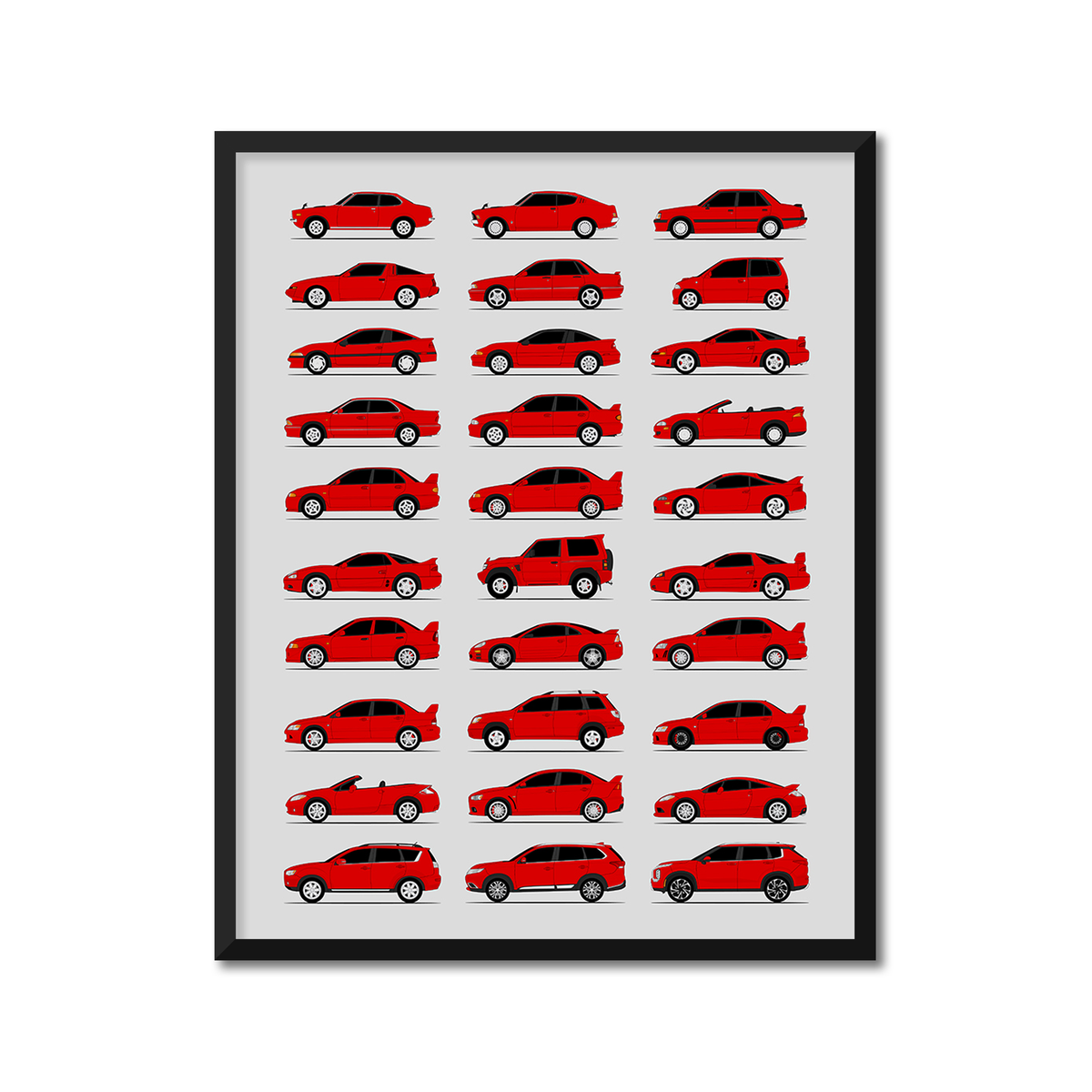 Mitsubishi Generations History and Evolution Poster (Side Profile)