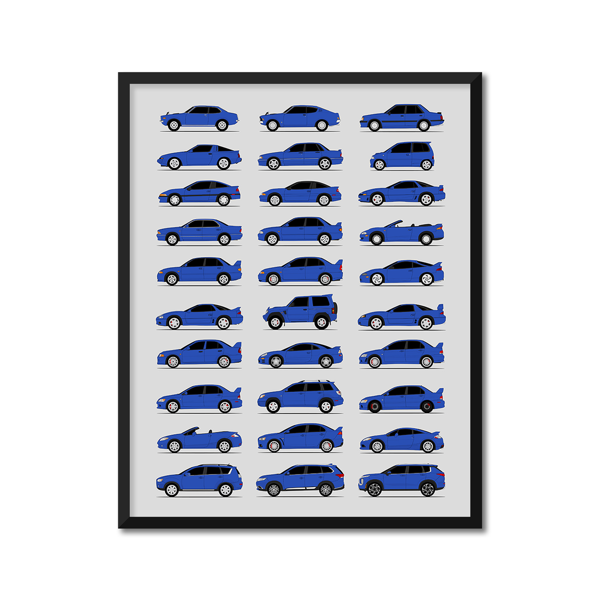 Mitsubishi Generations History and Evolution Poster (Side Profile)