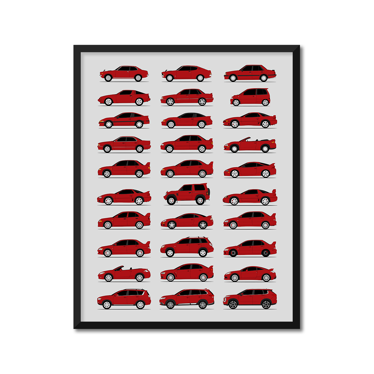 Mitsubishi Generations History and Evolution Poster (Side Profile)