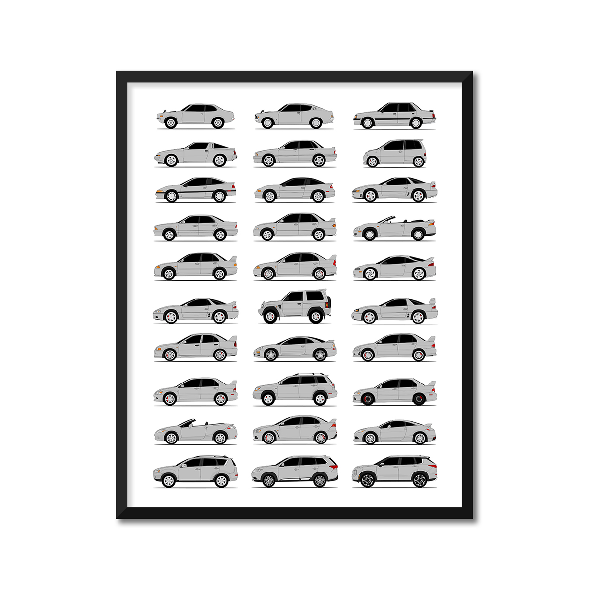 Mitsubishi Generations History and Evolution Poster (Side Profile)