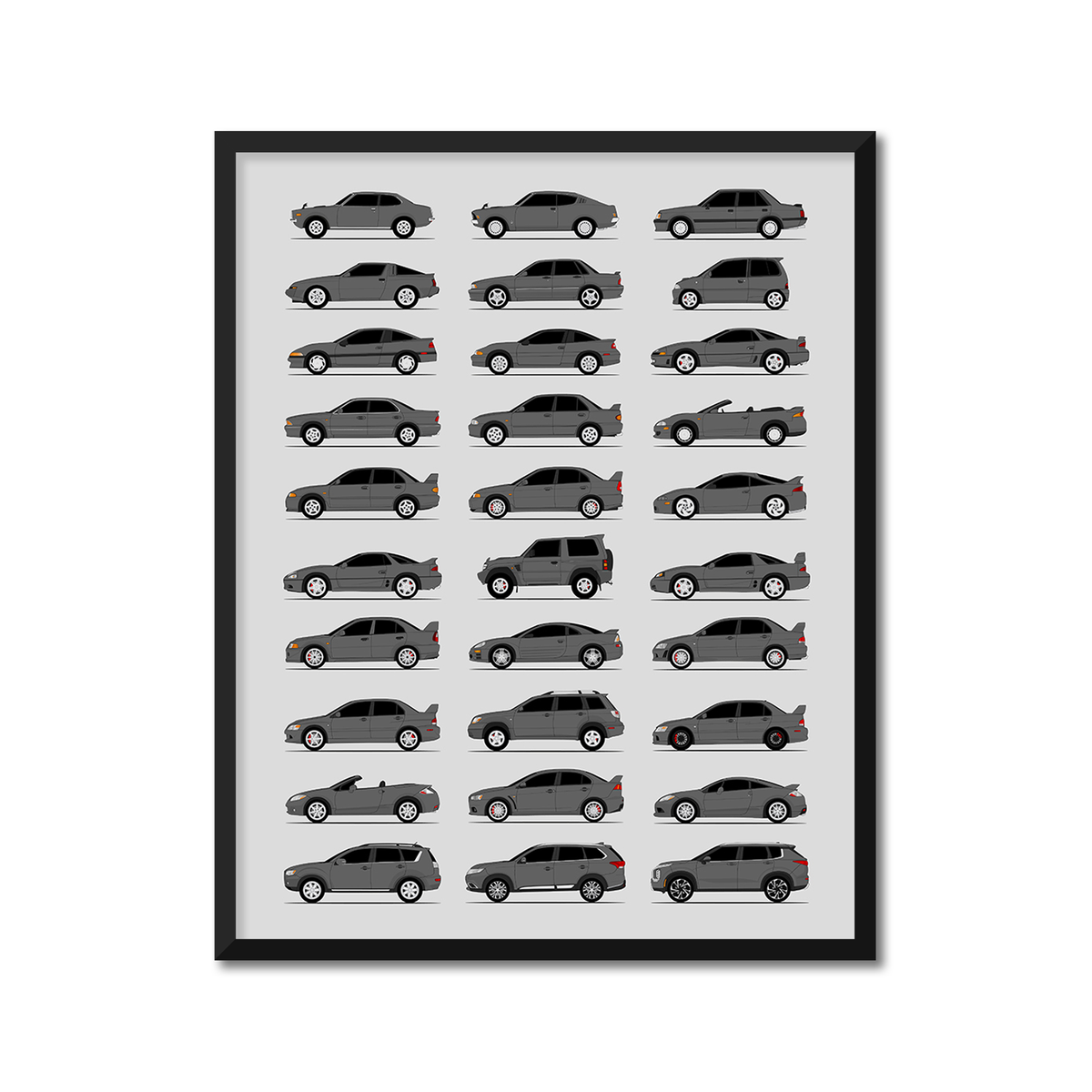 Mitsubishi Generations History and Evolution Poster (Side Profile)