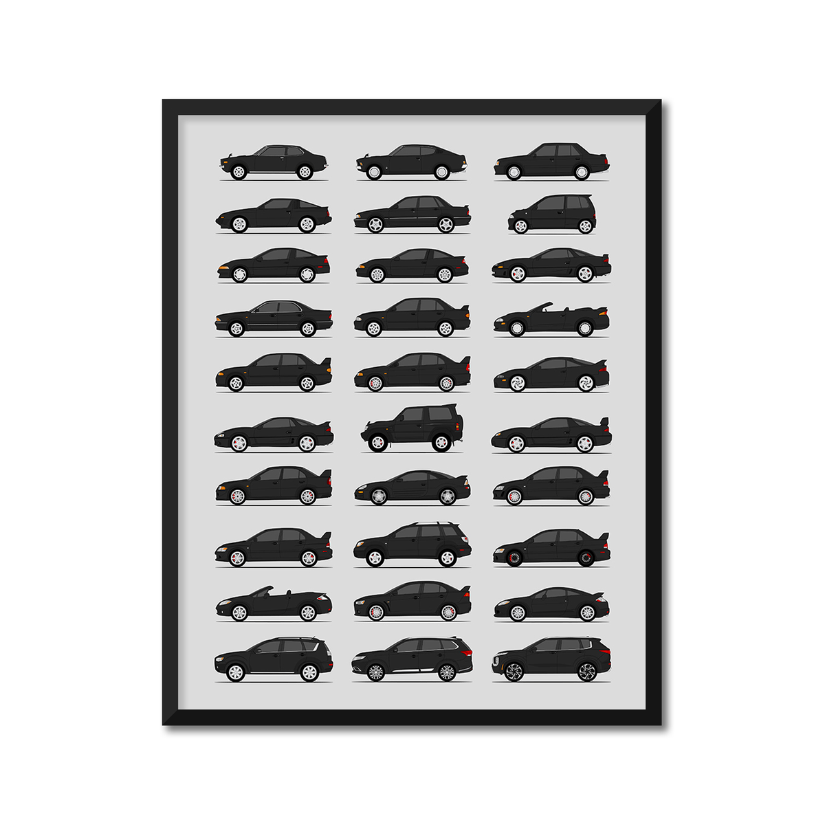 Mitsubishi Generations History and Evolution Poster (Side Profile)