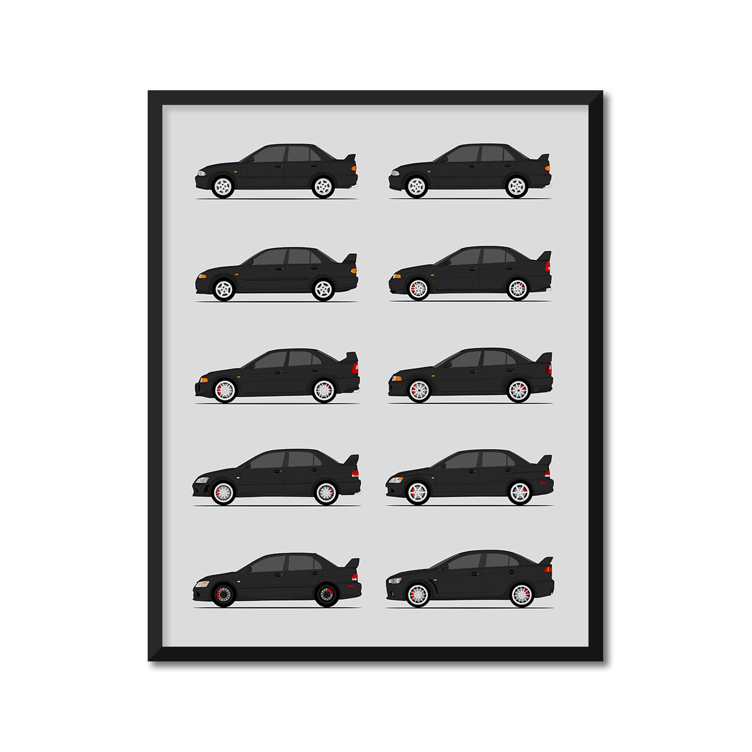 Mitsubishi Lancer Evolution Generations History and Evolution Poster (Side Profile)