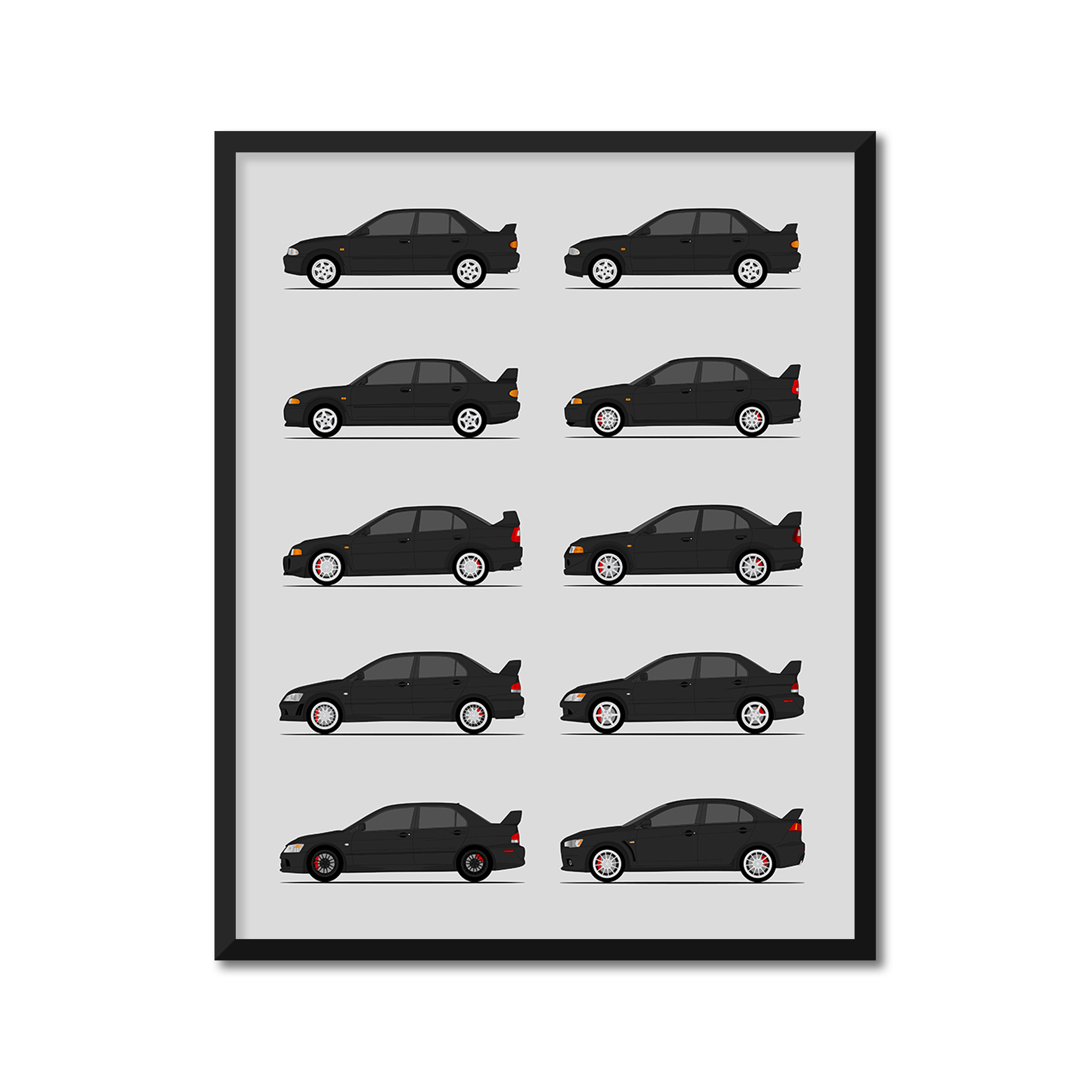 Mitsubishi Lancer Evolution Generations History and Evolution Poster (Side Profile)