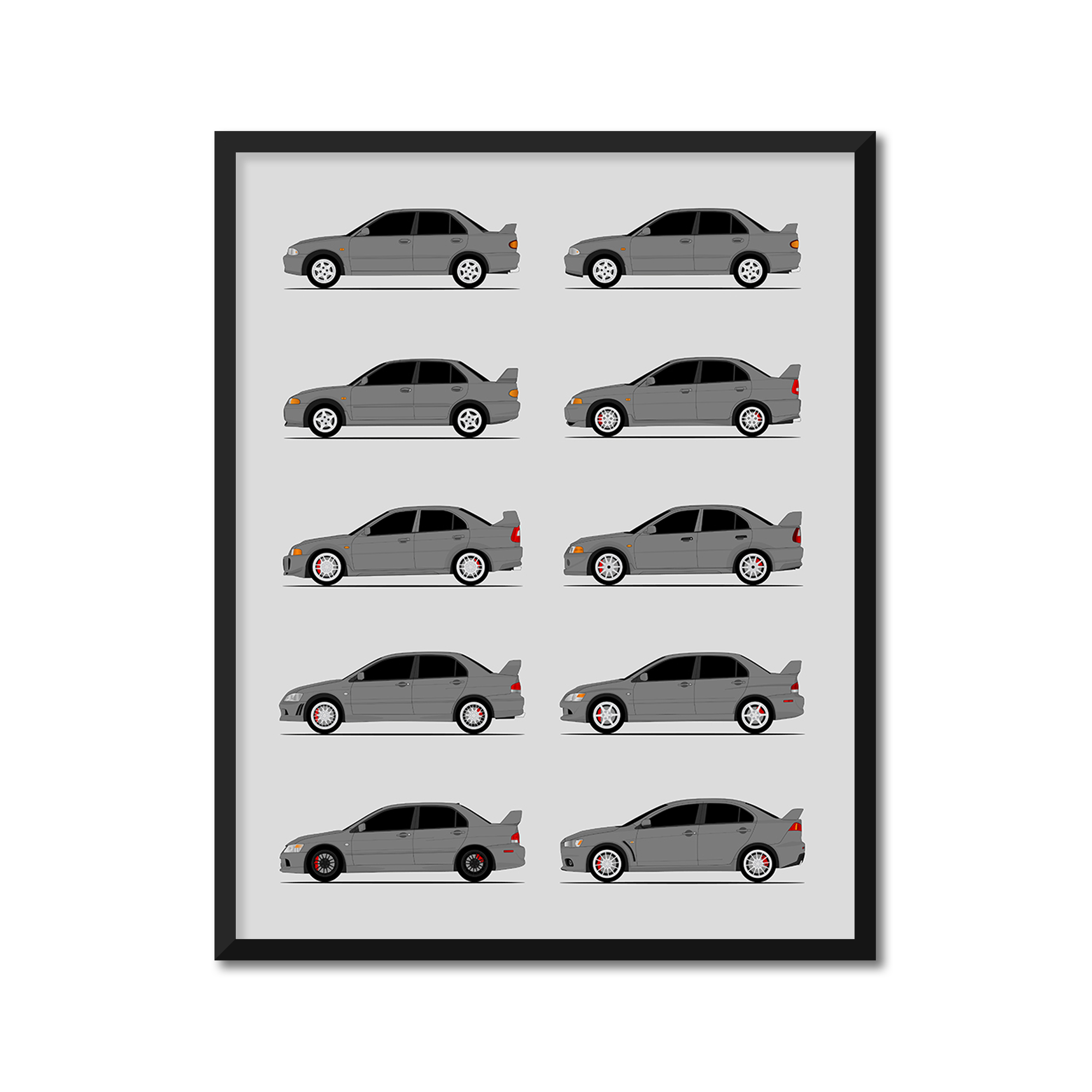 Mitsubishi Lancer Evolution Generations History and Evolution Poster (Side Profile)