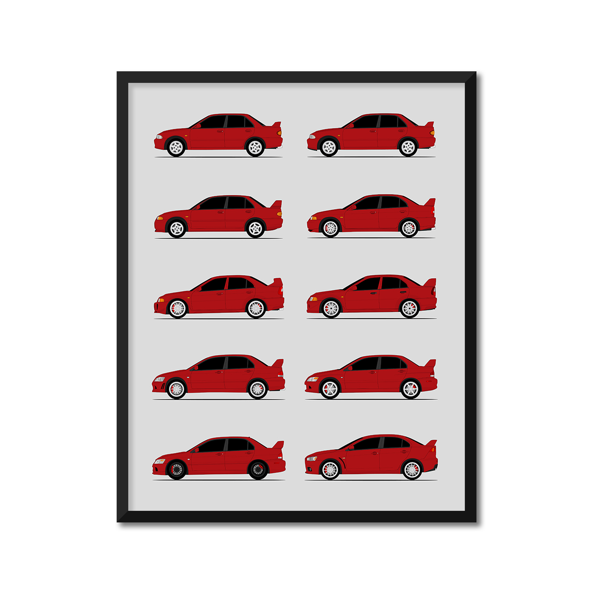 Mitsubishi Lancer Evolution Generations History and Evolution Poster (Side Profile)
