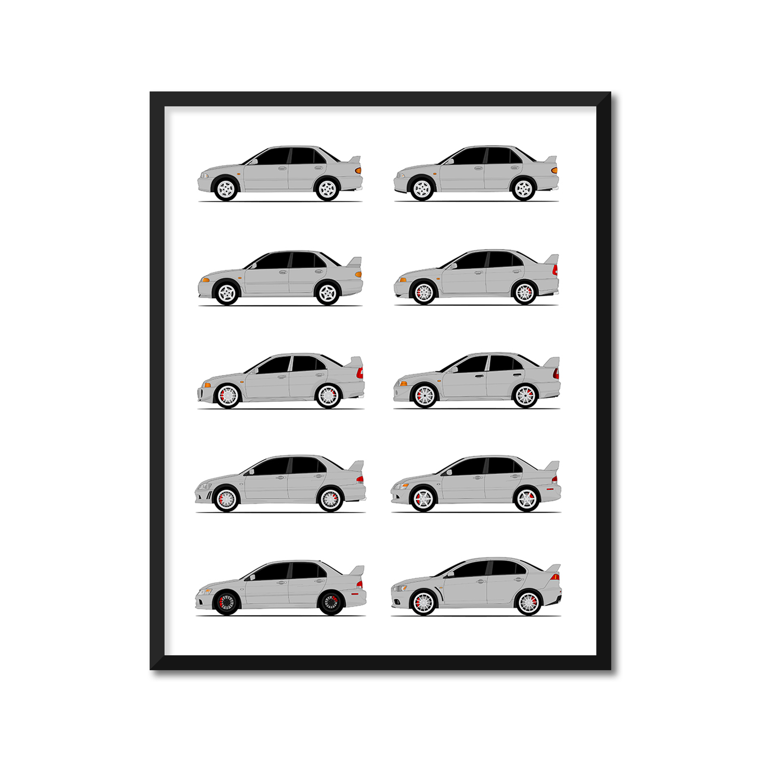 Mitsubishi Lancer Evolution Generations History and Evolution Poster (Side Profile)