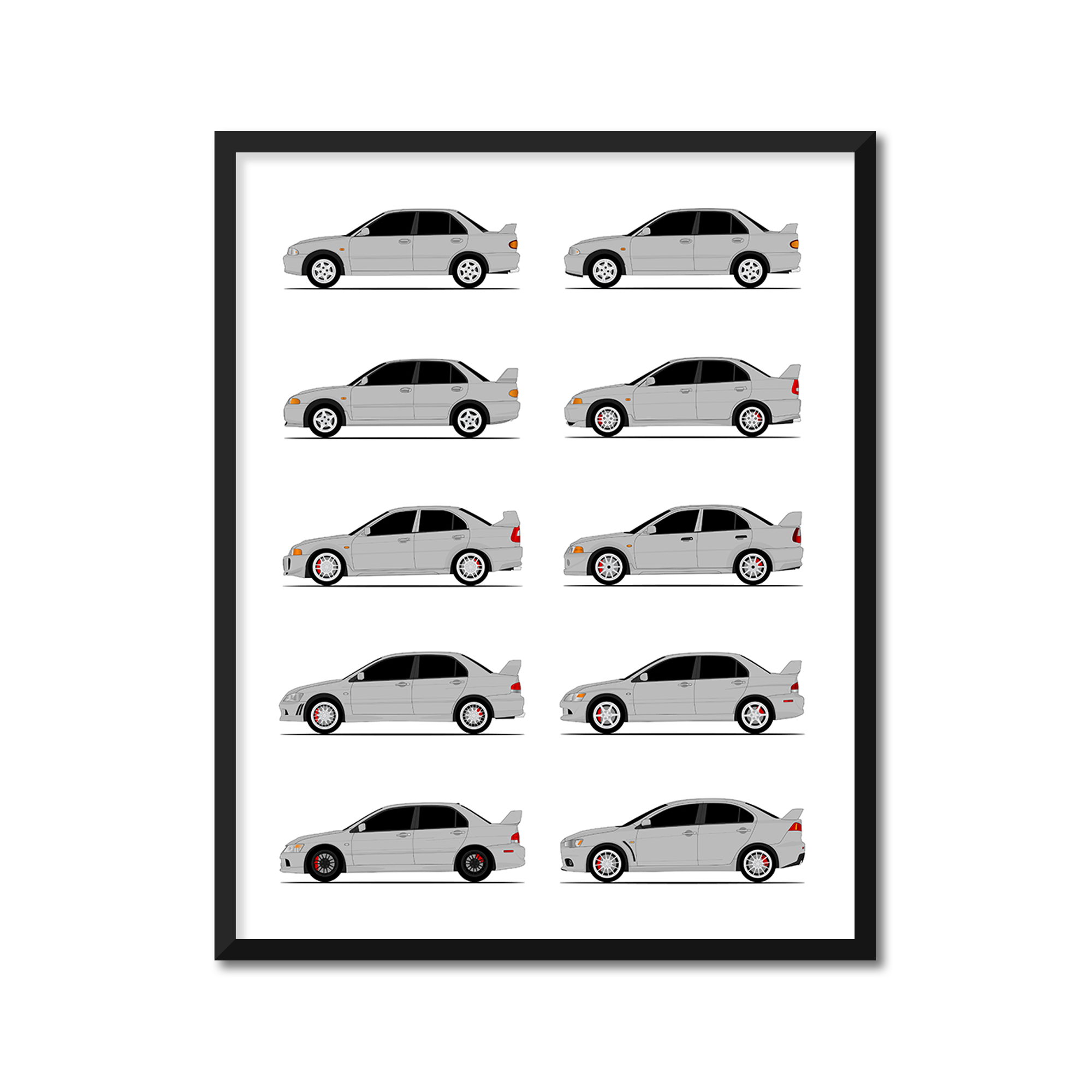 Mitsubishi Lancer Evolution Generations History and Evolution Poster (Side Profile)
