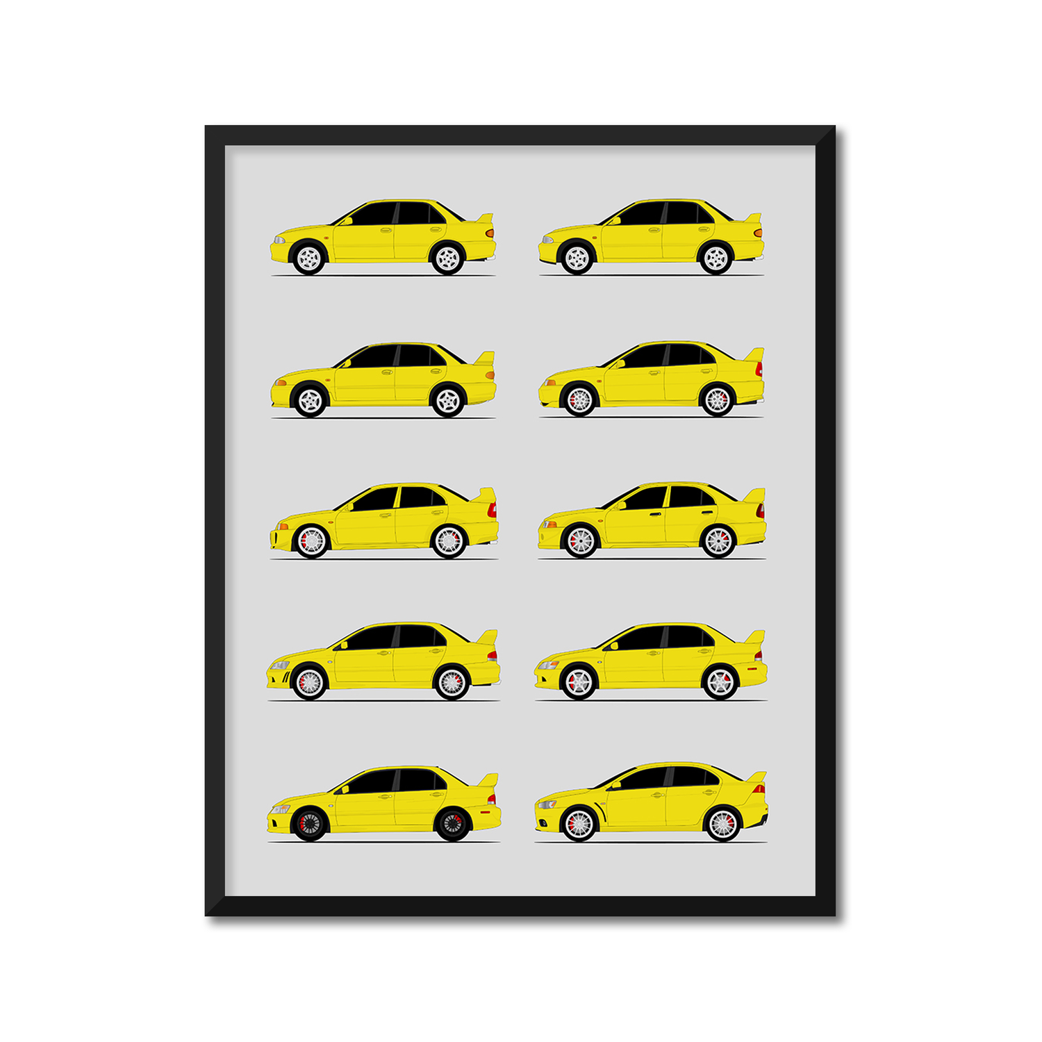 Mitsubishi Lancer Evolution Generations History and Evolution Poster (Side Profile)