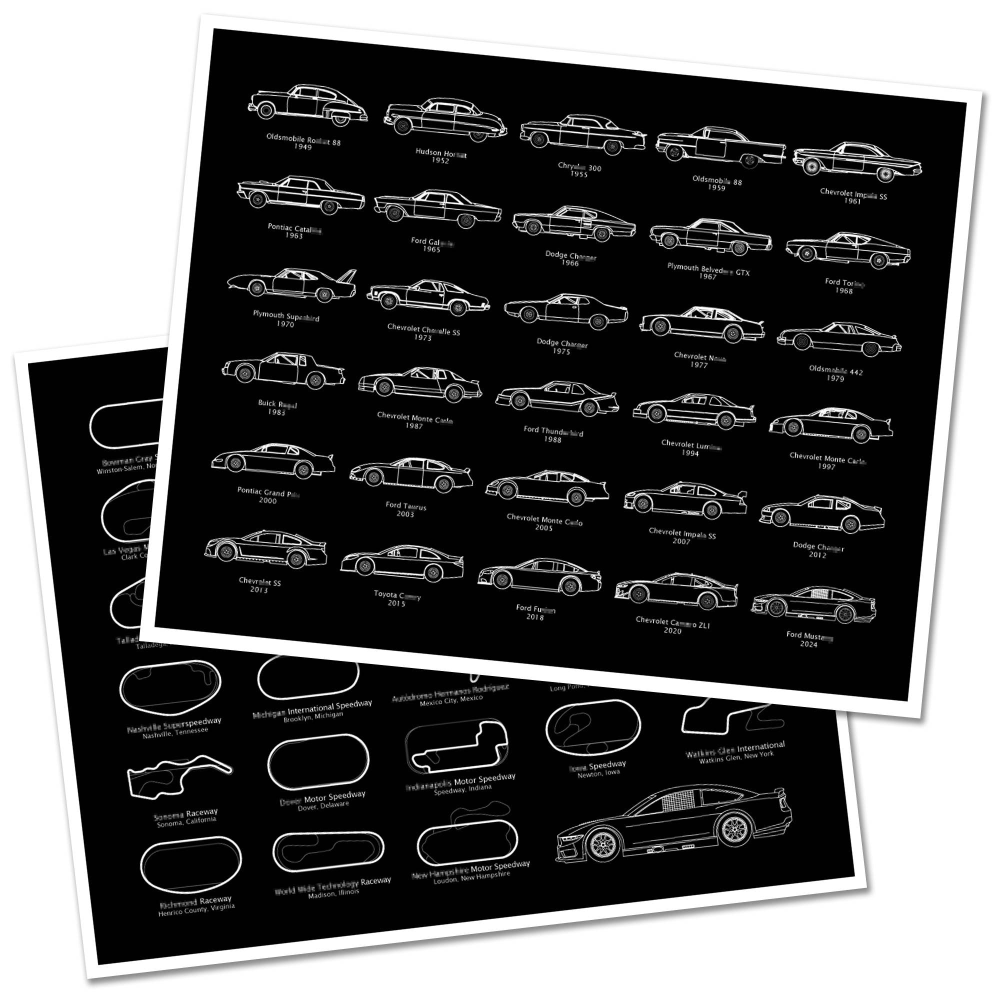 NASCAR Cup Car 2025 Race Track AND Race Car Generations Poster SET