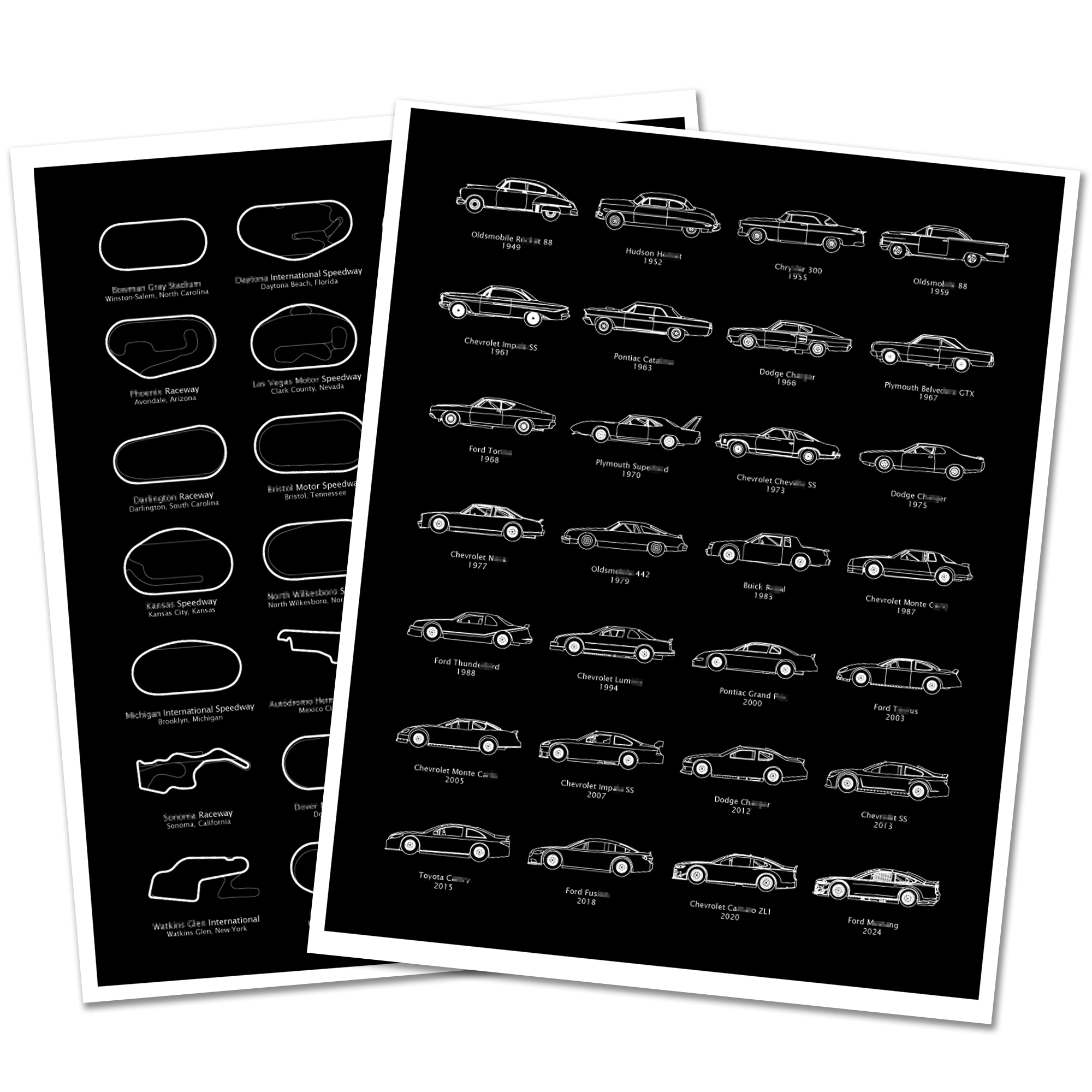 NASCAR Cup Car 2025 Race Track AND Race Car Generations Poster SET