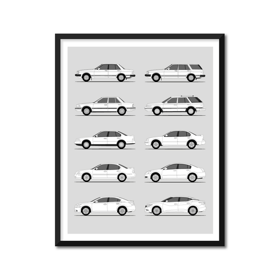 Nissan Maxima Generations History and Evolution Poster (Side Profile)