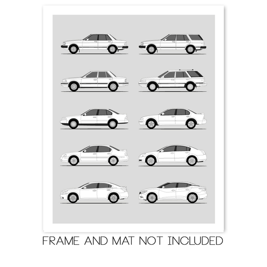 Nissan Maxima Generations History and Evolution Poster (Side Profile)