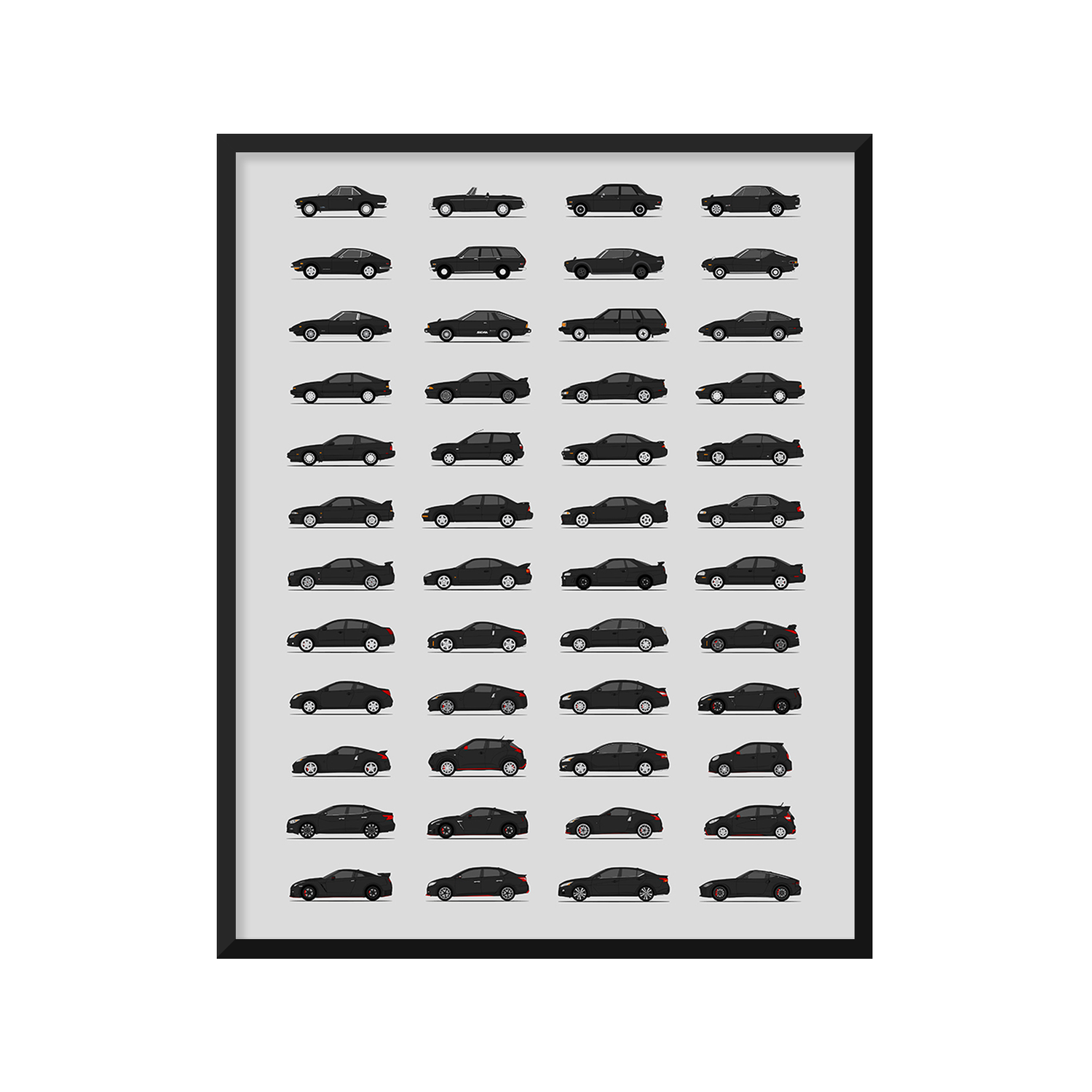 Nissan Best Generations History and Evolution Poster (Side Profile)