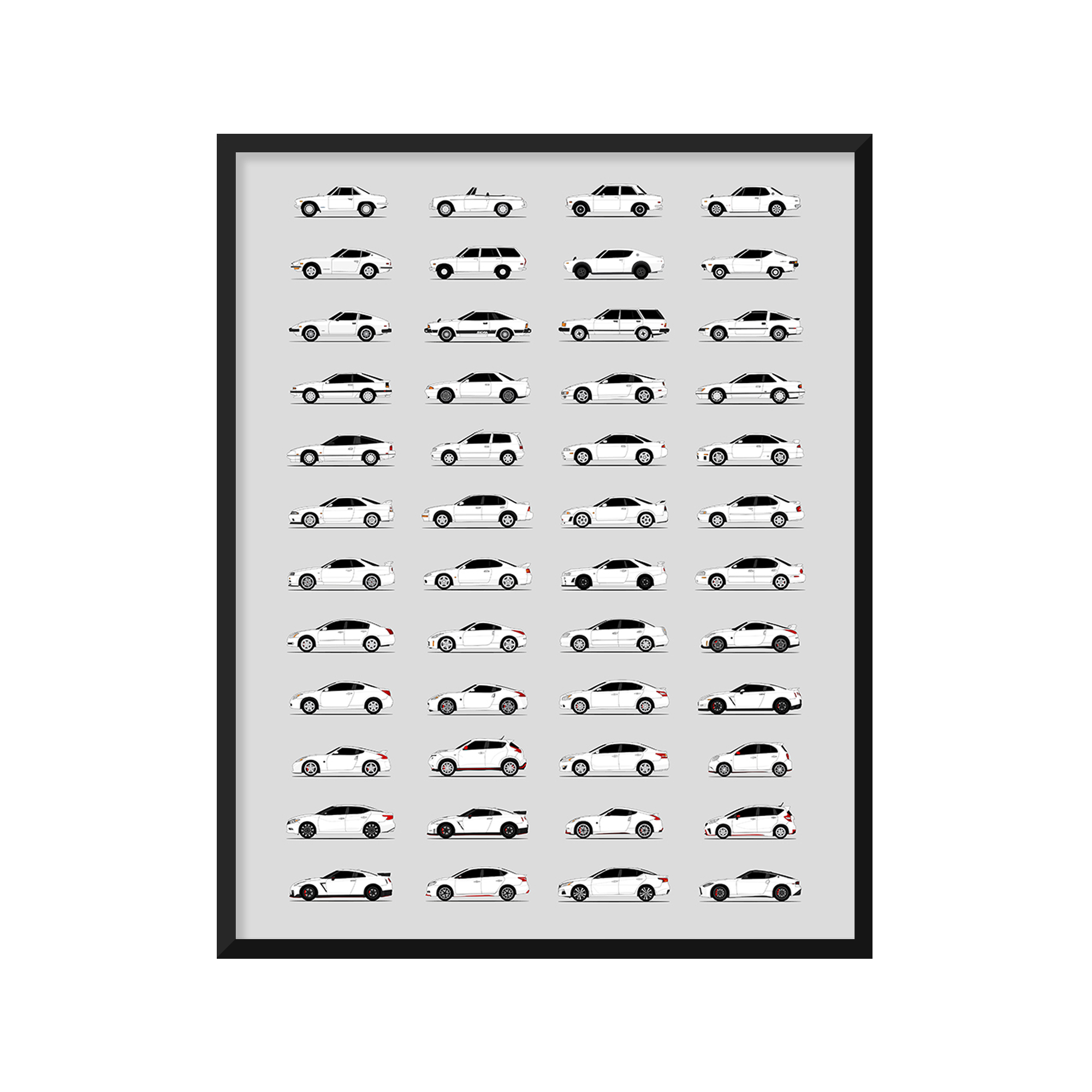 Nissan Best Generations History and Evolution Poster (Side Profile)