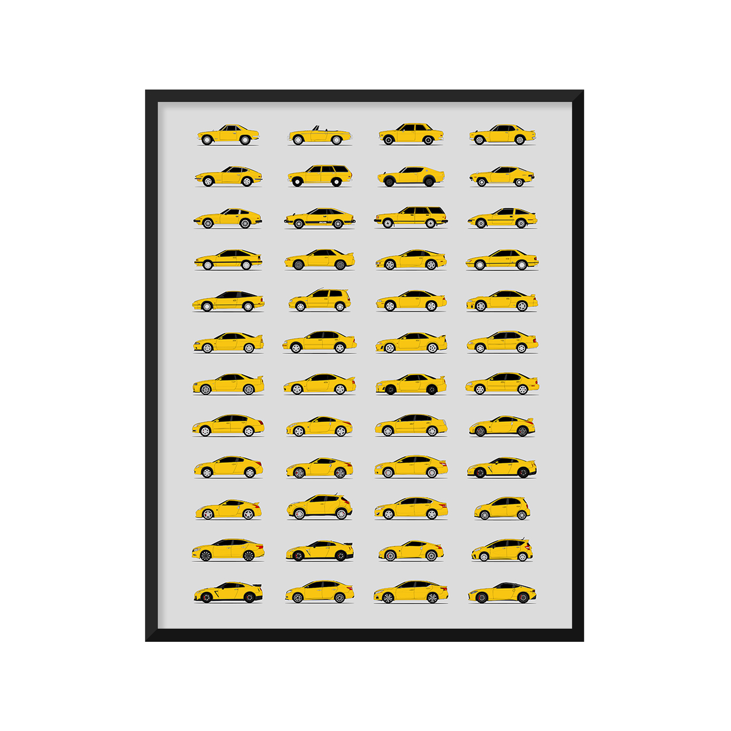 Nissan Best Generations History and Evolution Poster (Side Profile)