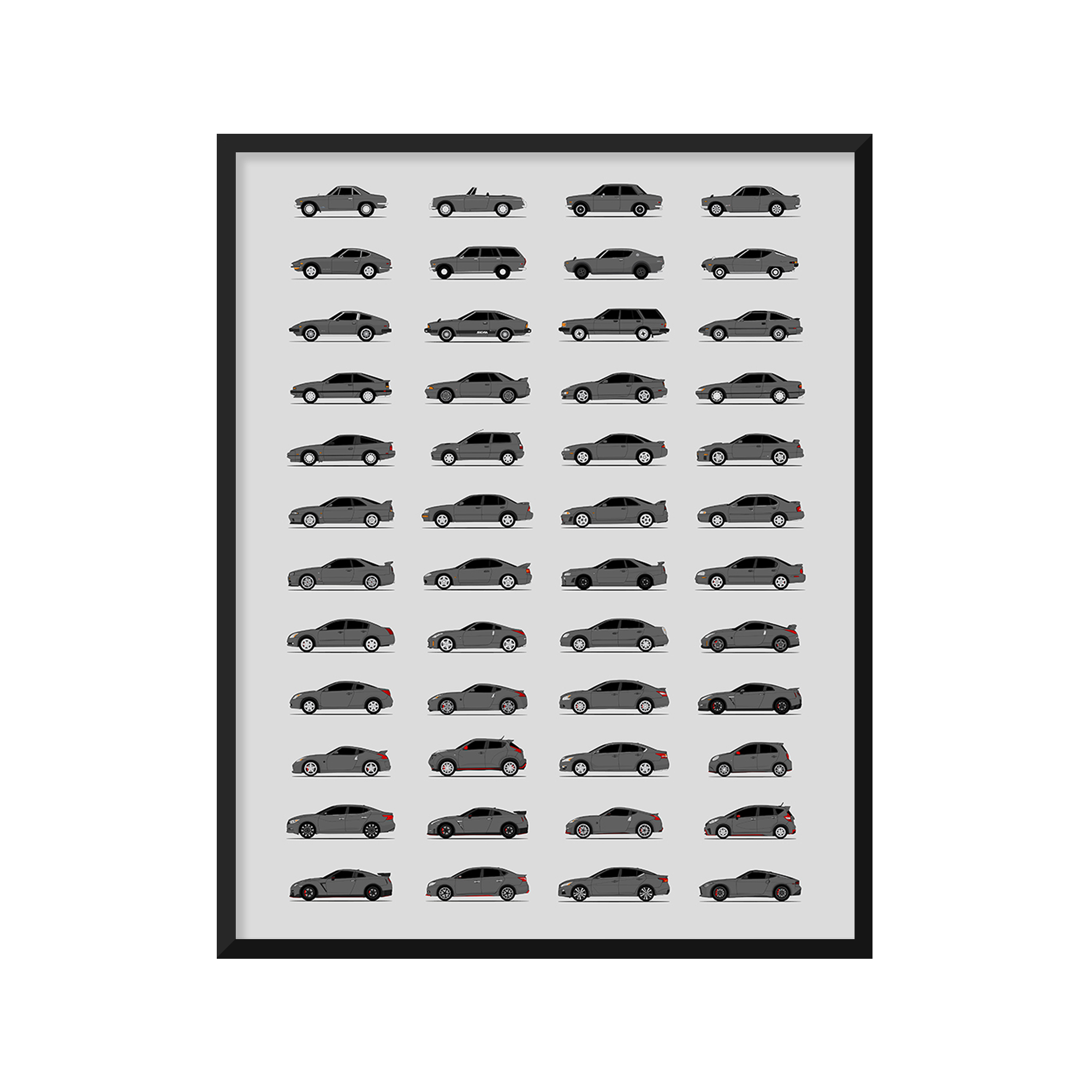 Nissan Best Generations History and Evolution Poster (Side Profile)