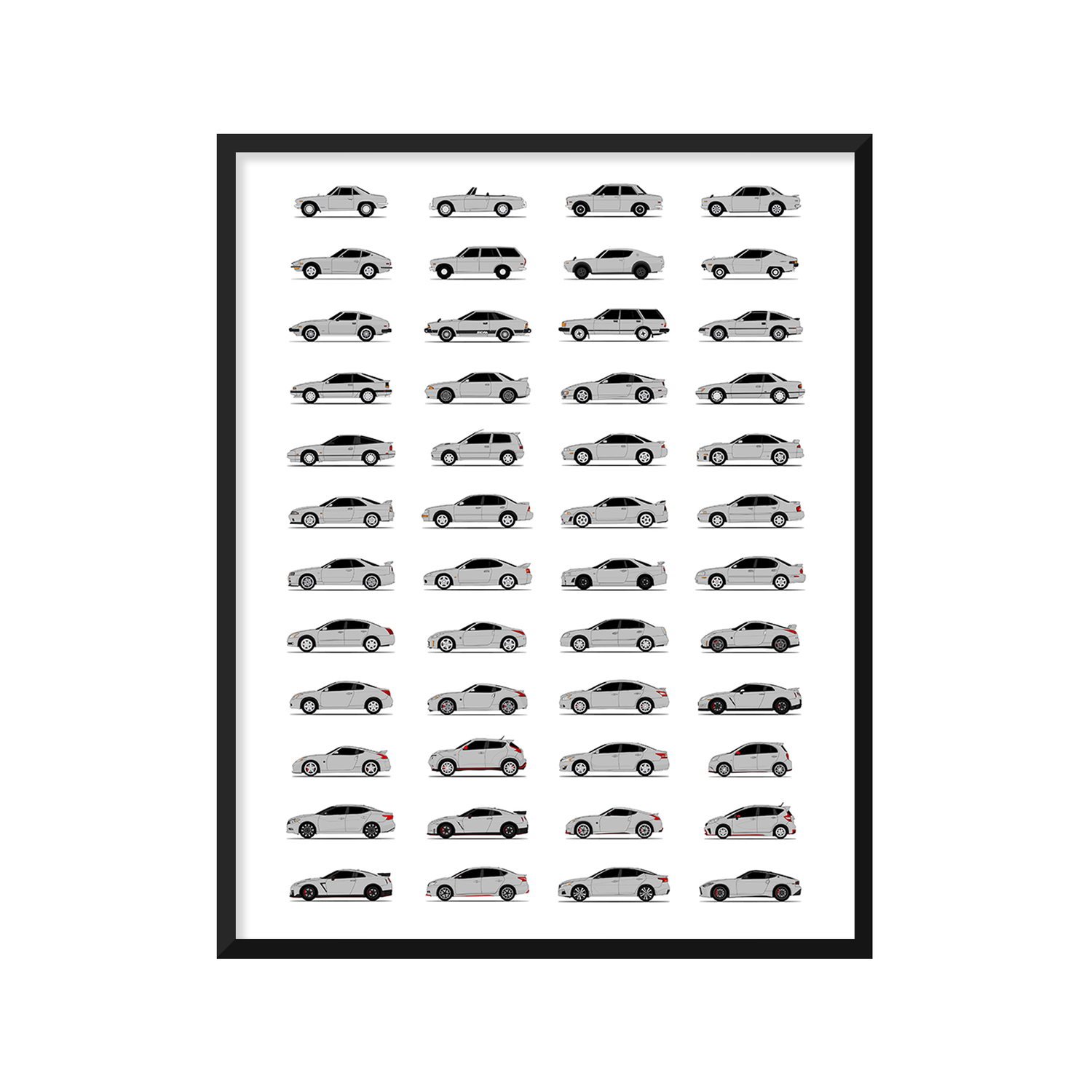 Nissan Best Generations History and Evolution Poster (Side Profile)