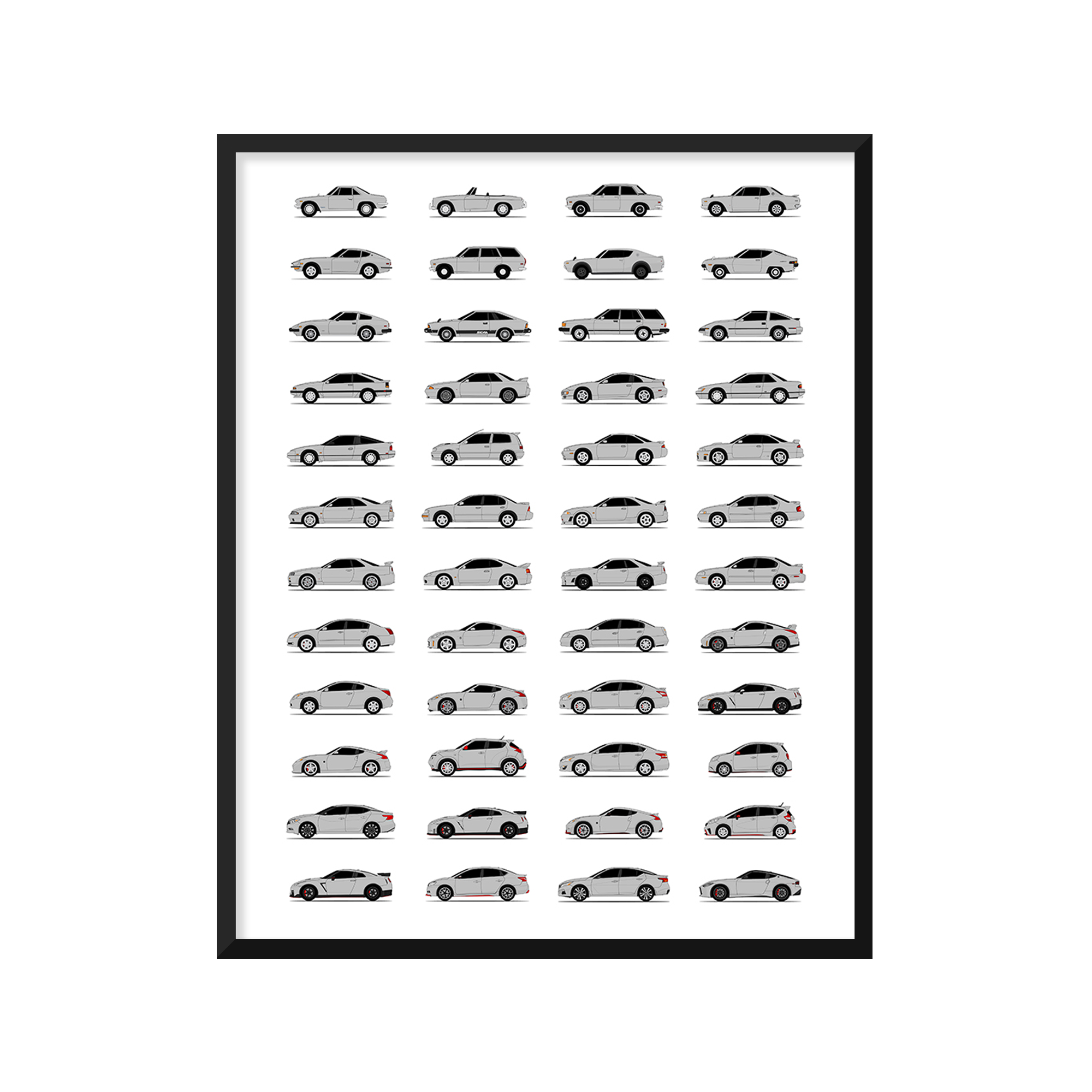 Nissan Best Generations History and Evolution Poster (Side Profile)