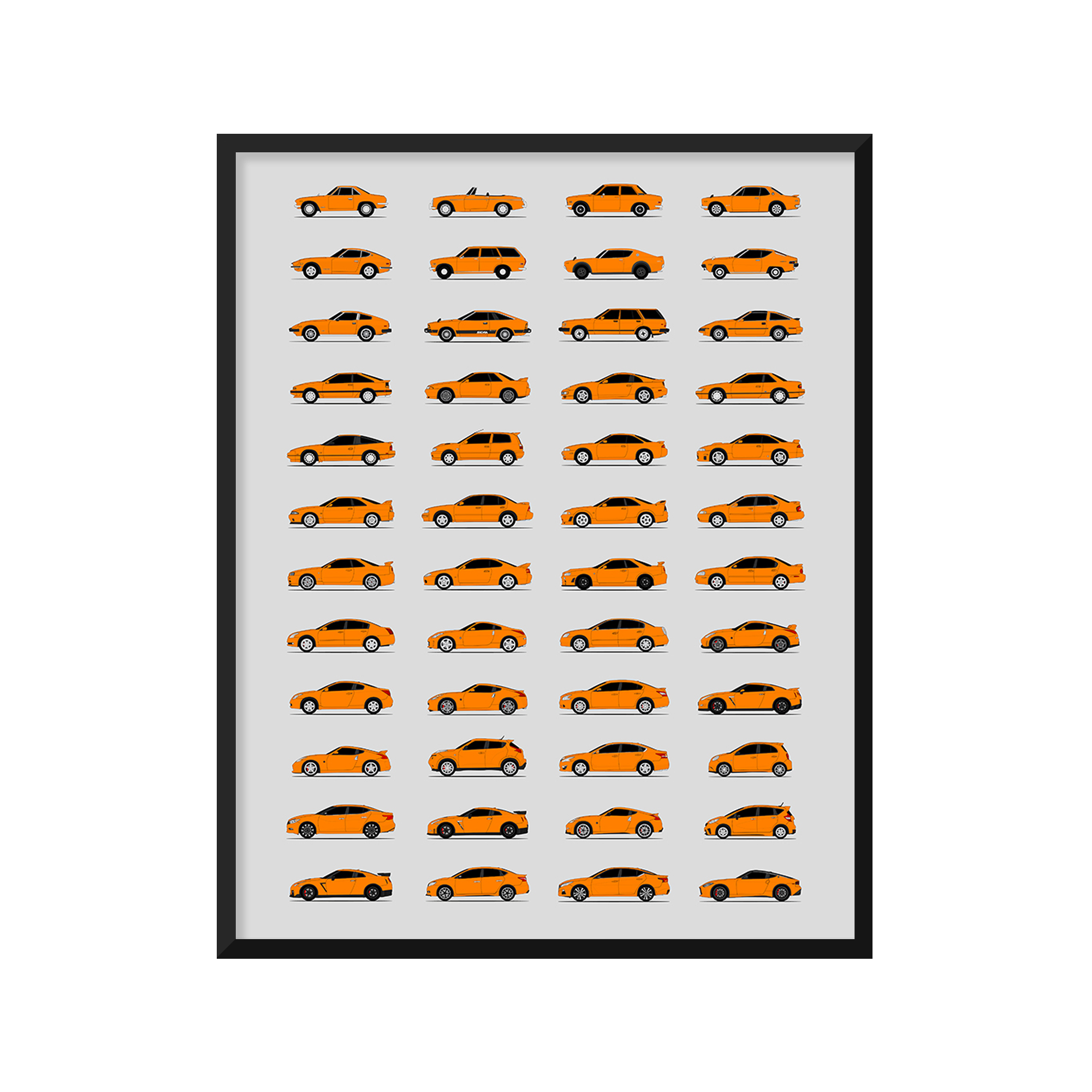 Nissan Best Generations History and Evolution Poster (Side Profile)