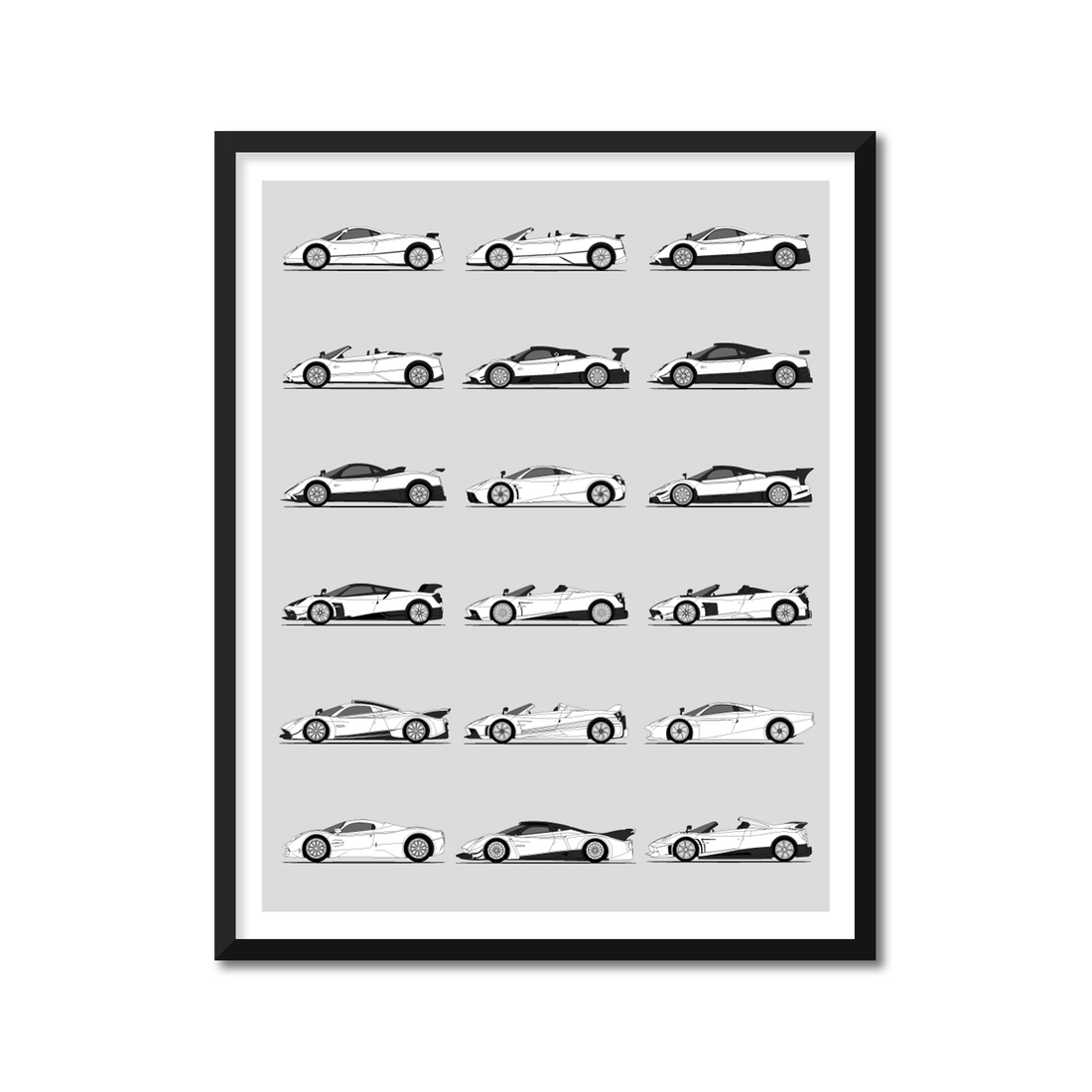 Pagani Best Generations History and Evolution Poster (Side Profile)