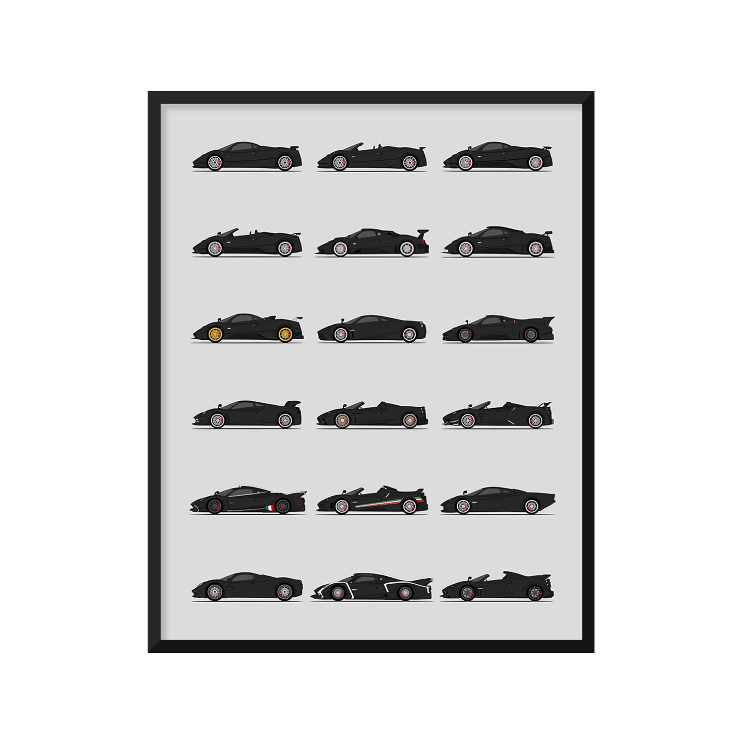 Pagani Best Generations History and Evolution Poster (Side Profile)