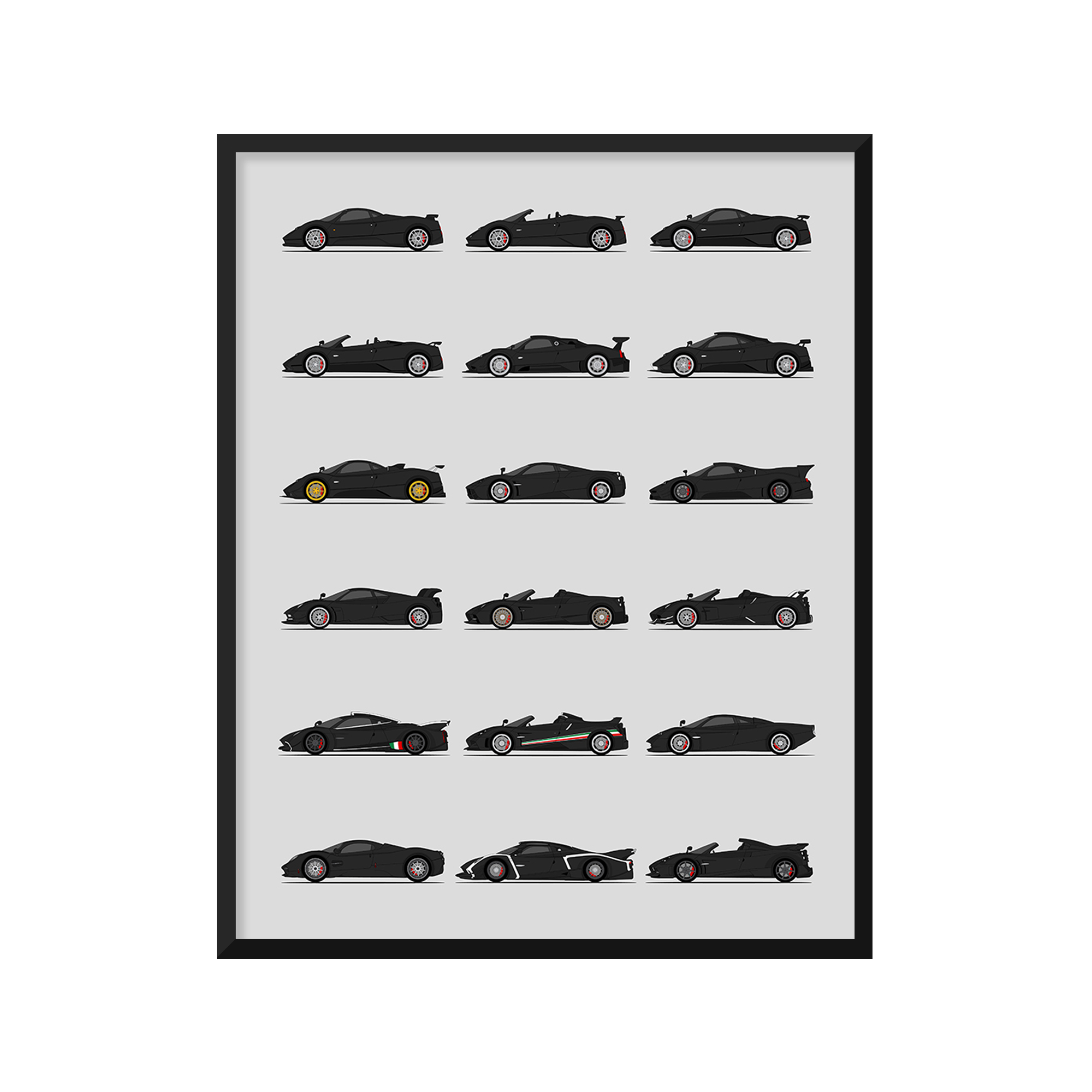 Pagani Best Generations History and Evolution Poster (Side Profile)