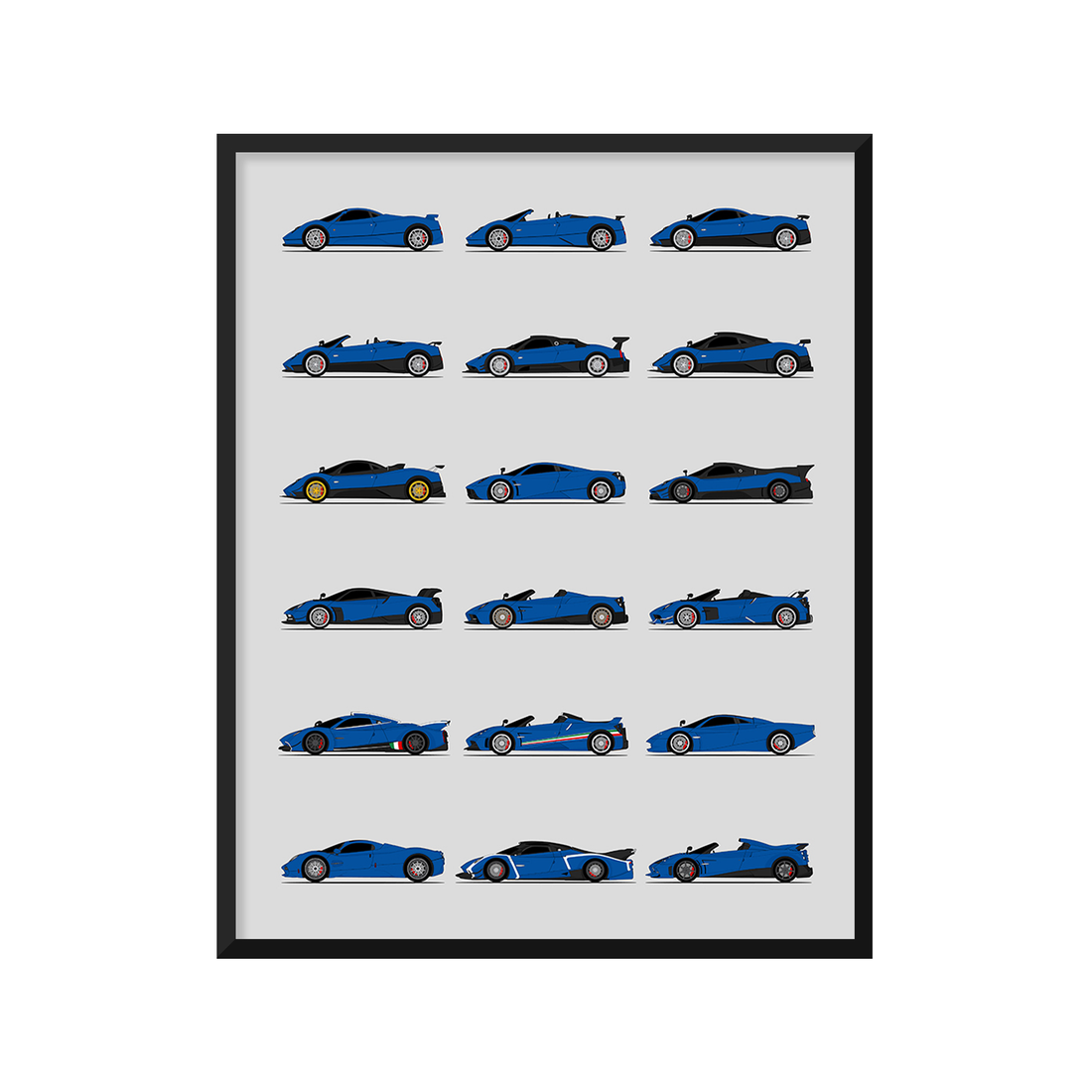Pagani Best Generations History and Evolution Poster (Side Profile)