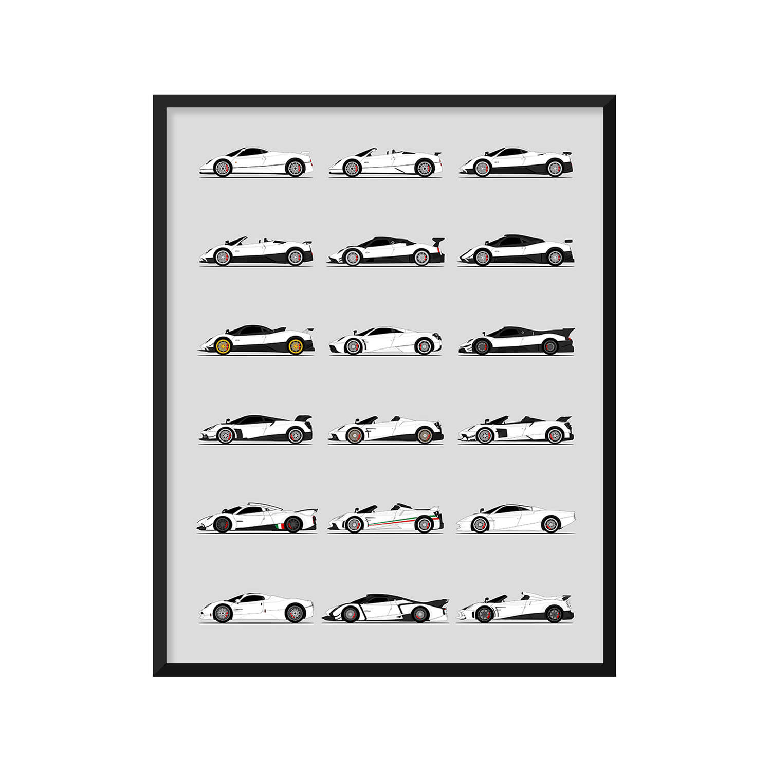Pagani Best Generations History and Evolution Poster (Side Profile)