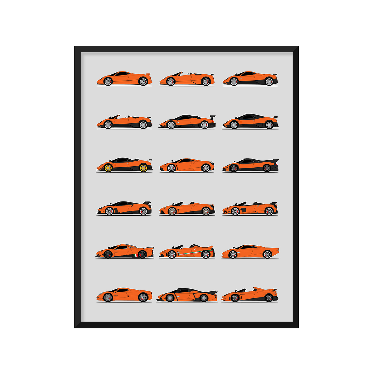 Pagani Best Generations History and Evolution Poster (Side Profile)