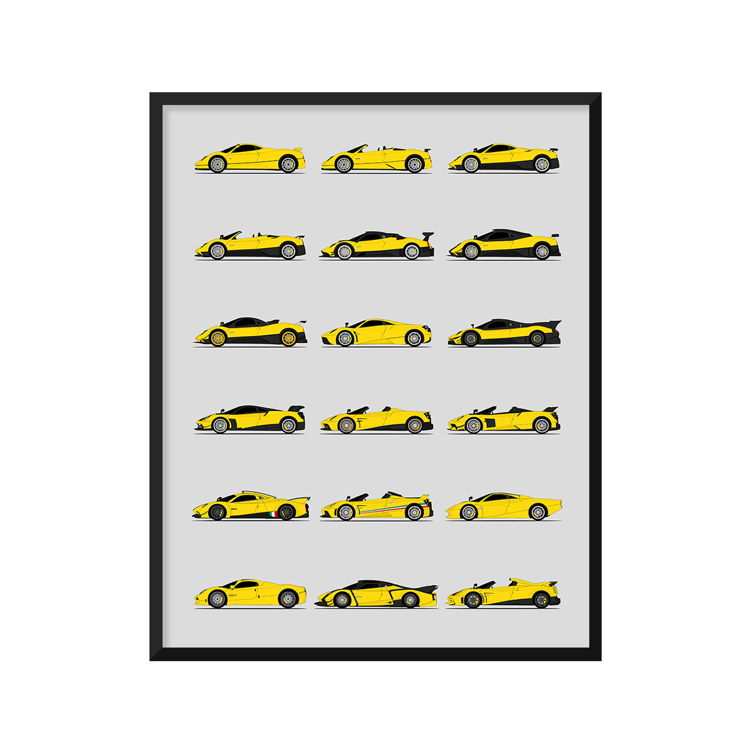 Pagani Best Generations History and Evolution Poster (Side Profile)
