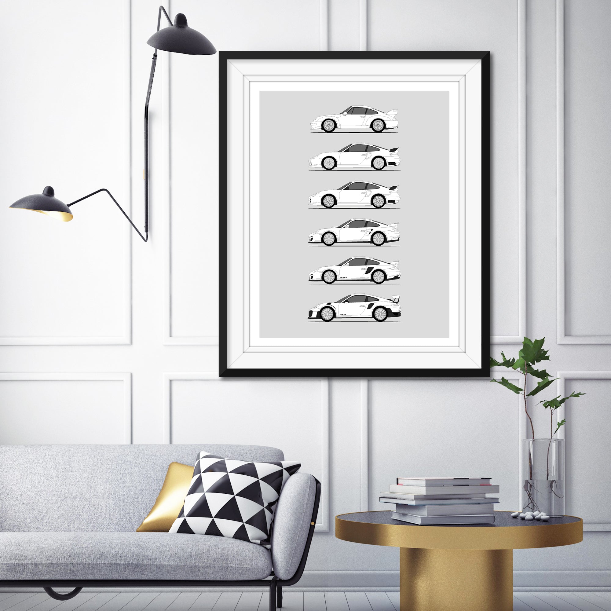 Porsche GT2 Generations History and Evolution Poster (Side Profile)