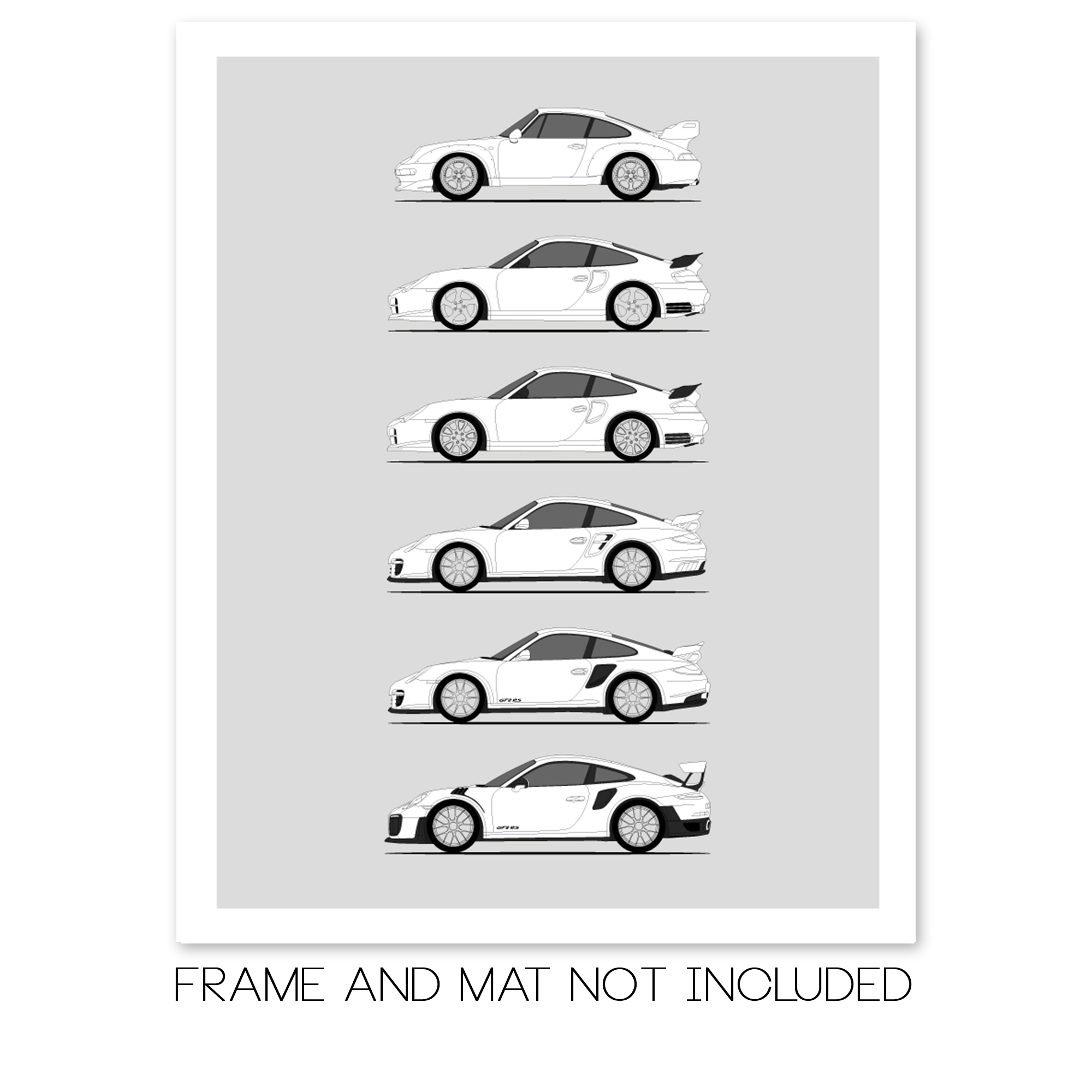 Porsche GT2 Generations History and Evolution Poster (Side Profile)