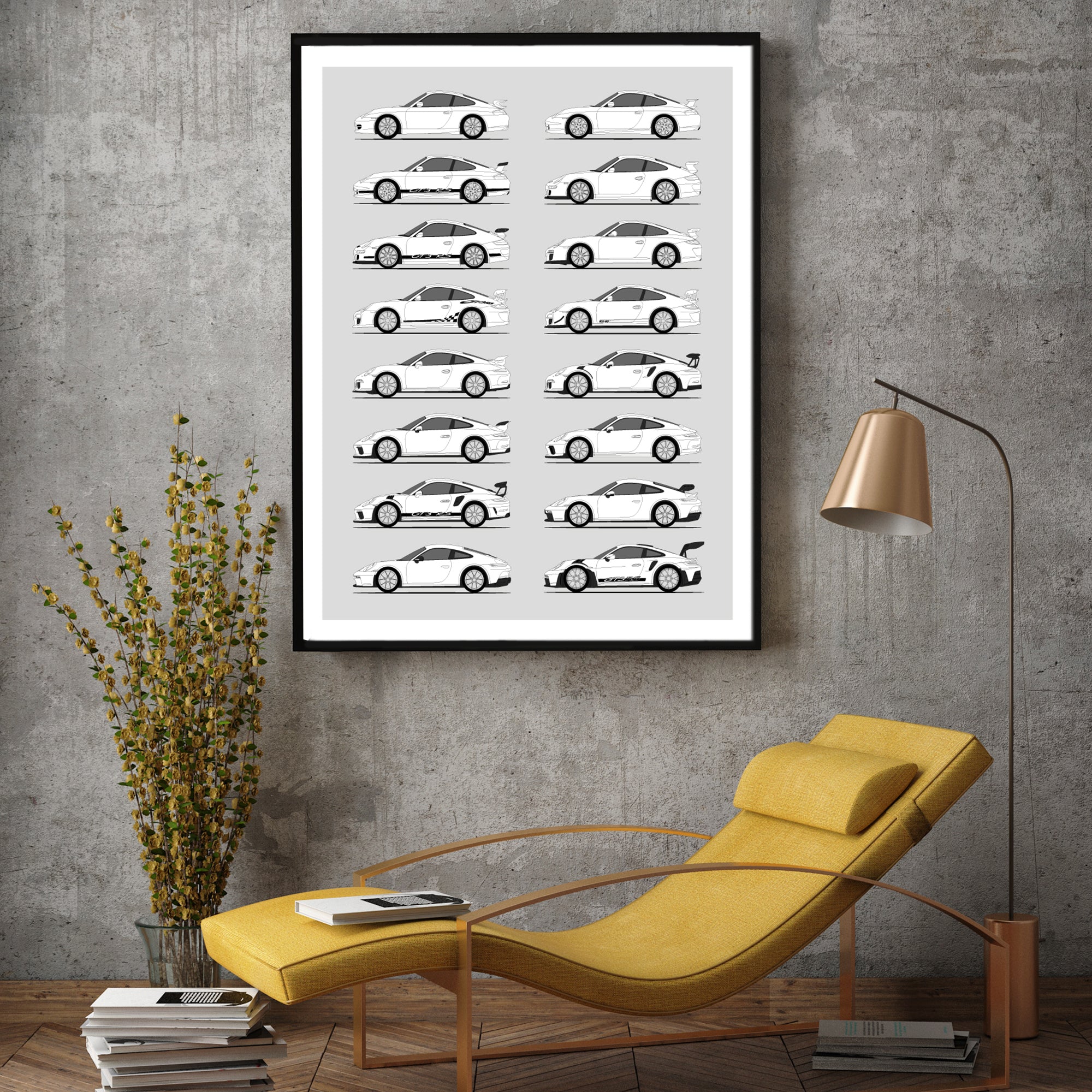 Porsche GT3 Generations History and Evolution Poster (Side Profile)