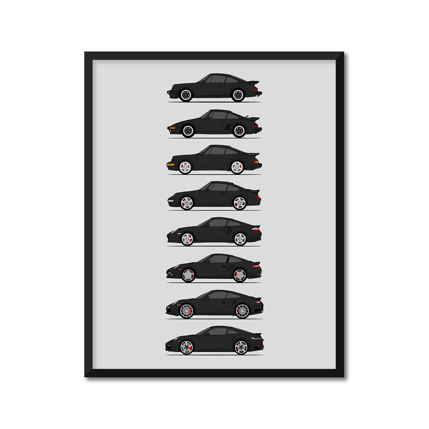 Porsche 911 Turbo Generations History and Evolution Poster (Side Profile)