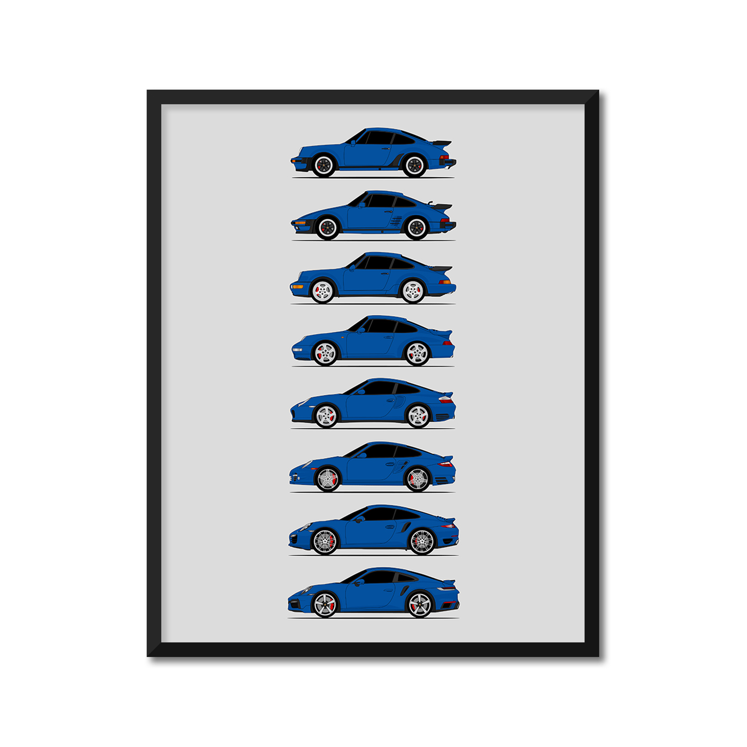 Porsche 911 Turbo Generations History and Evolution Poster (Side Profile)