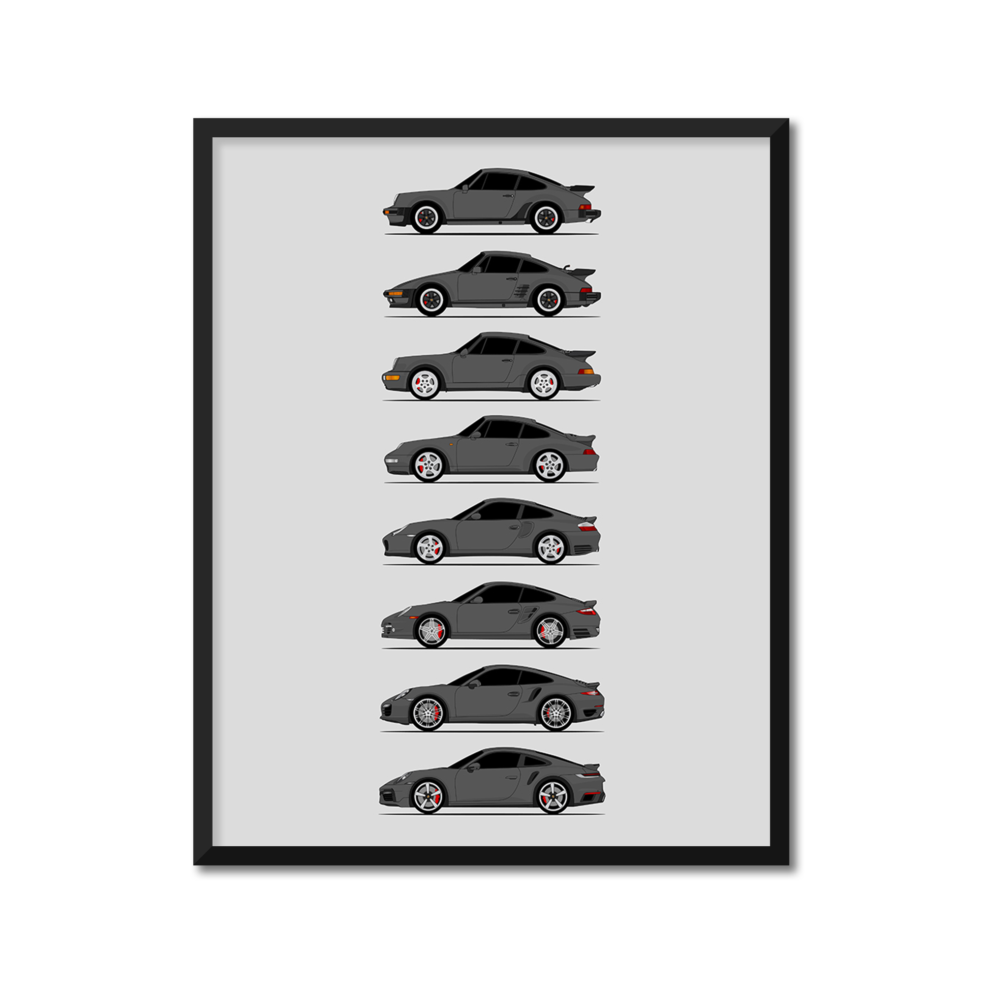 Porsche 911 Turbo Generations History and Evolution Poster (Side Profile)