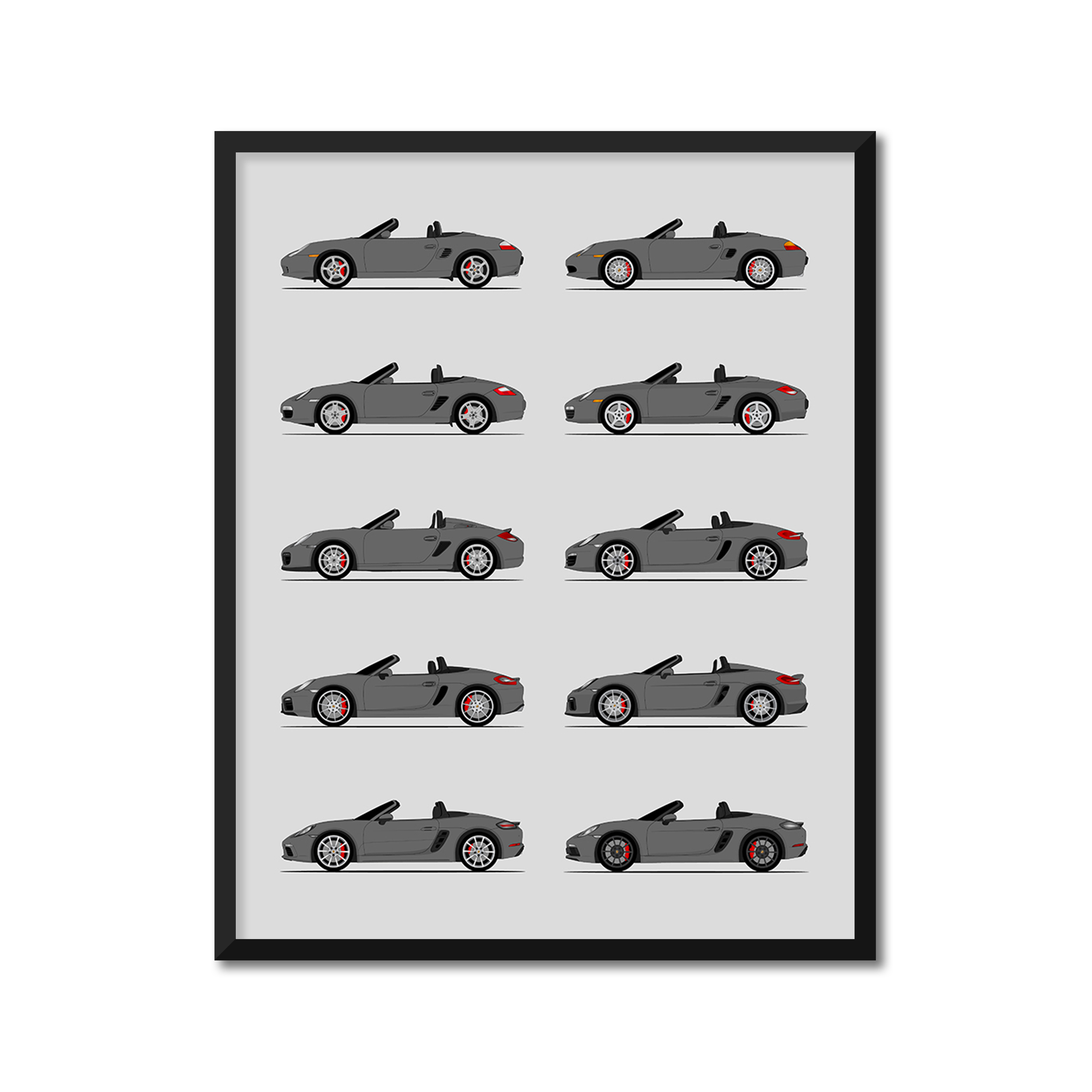 Porsche Boxster Generations History and Evolution Poster (Side Profile)