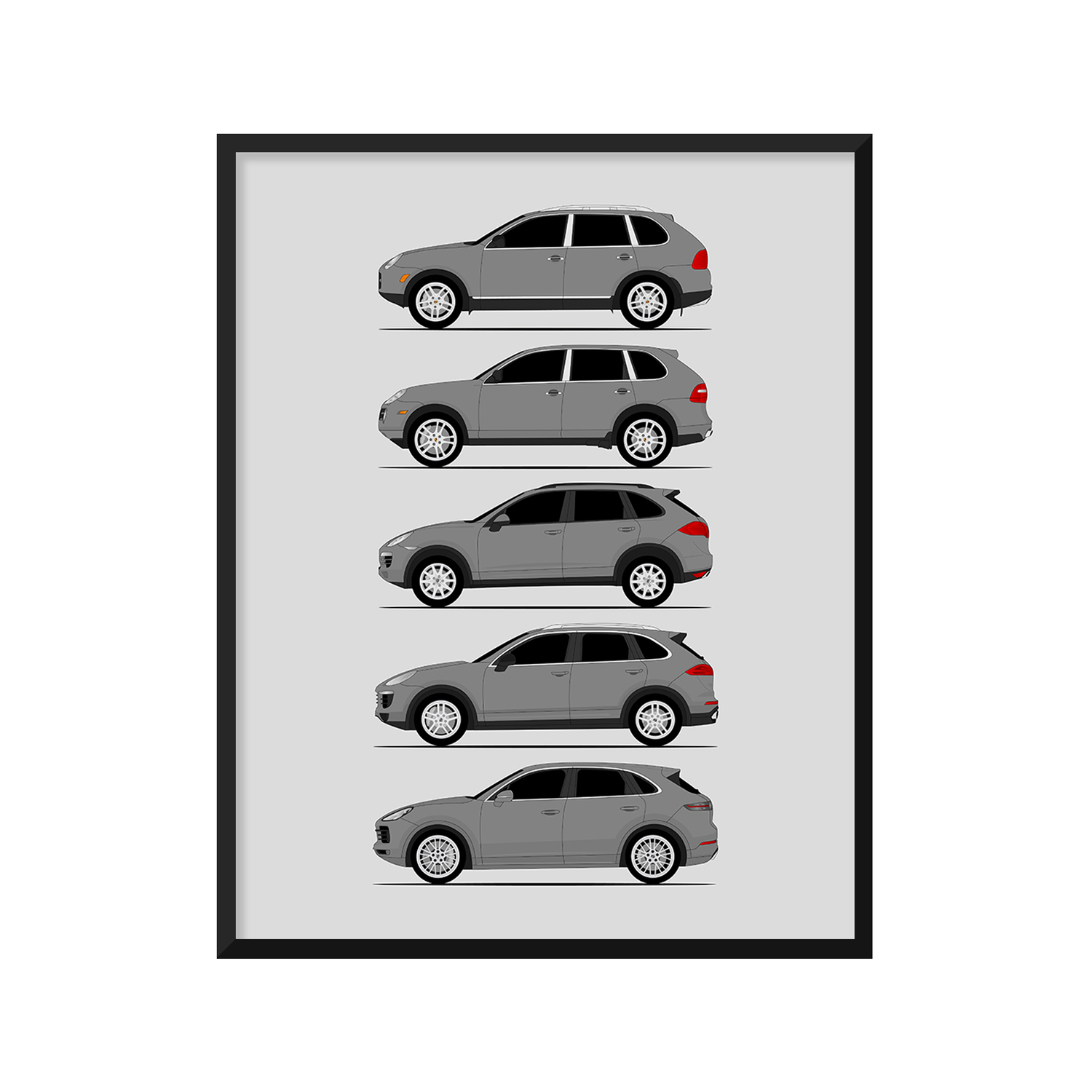 Porsche Cayenne History and Evolution Poster (Side Profile)