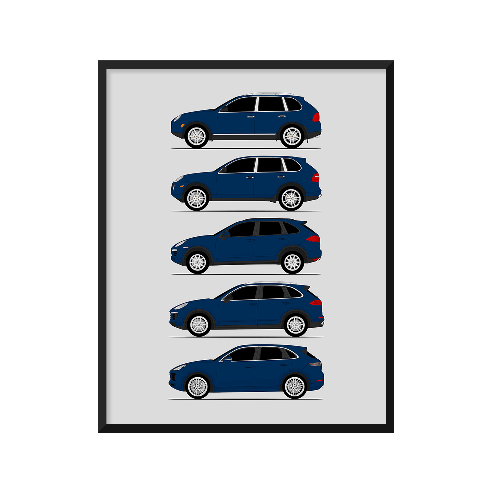 Porsche Cayenne History and Evolution Poster (Side Profile)