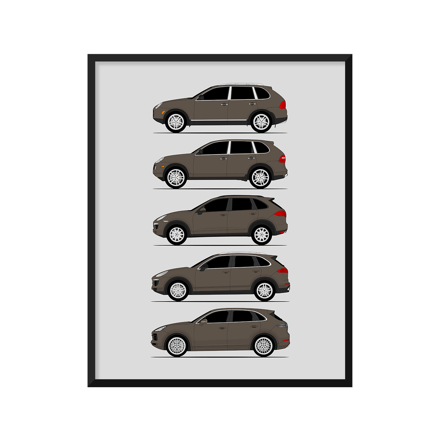 Porsche Cayenne History and Evolution Poster (Side Profile)