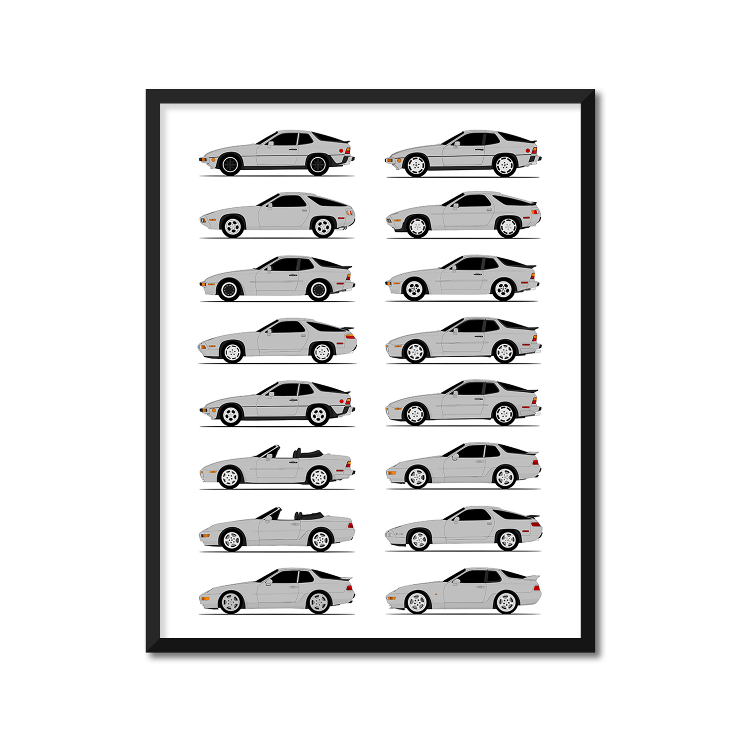 Porsche 924 928 944 968 Generations (Side Profile)