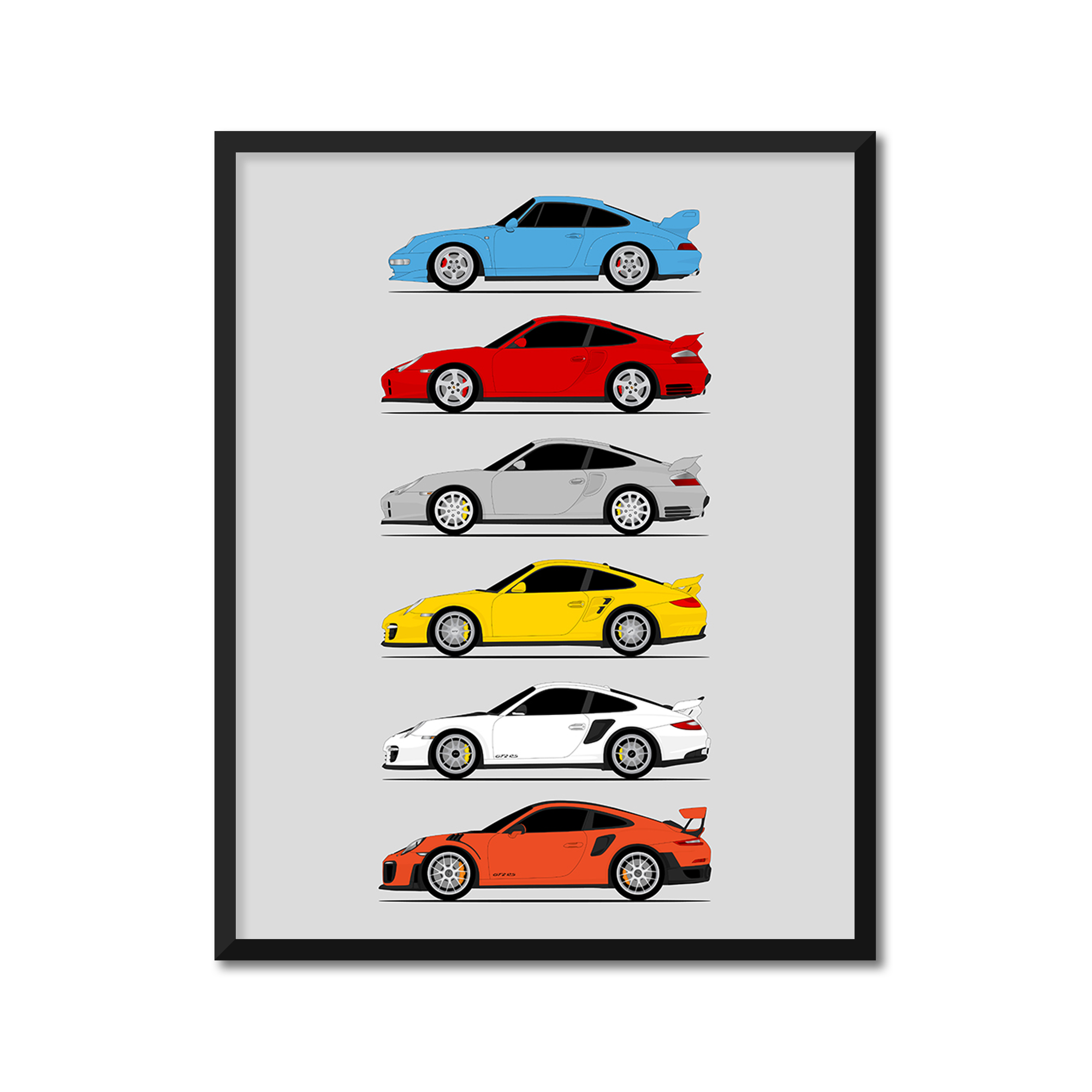 Porsche GT2 Generations History and Evolution Poster (Side Profile)