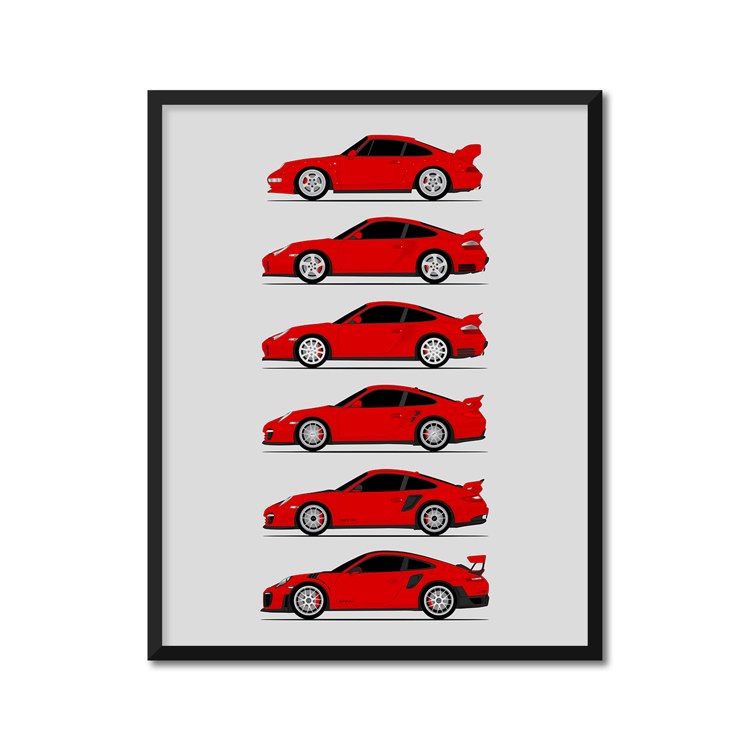 Porsche GT2 Generations History and Evolution Poster (Side Profile)