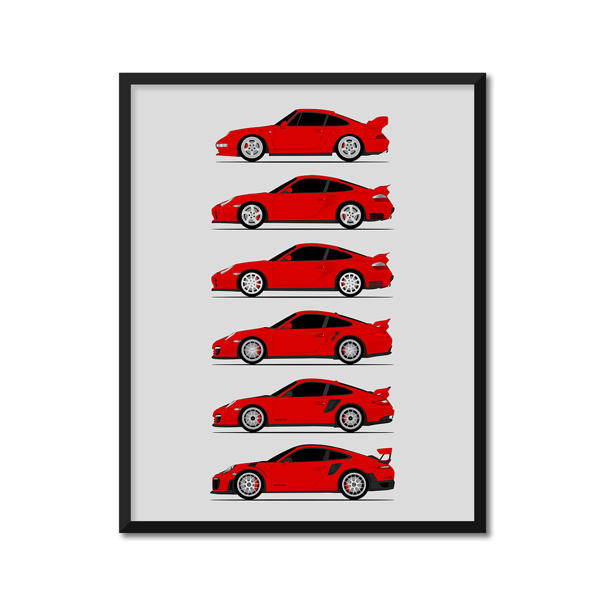 Porsche GT2 Generations History and Evolution Poster (Side Profile)
